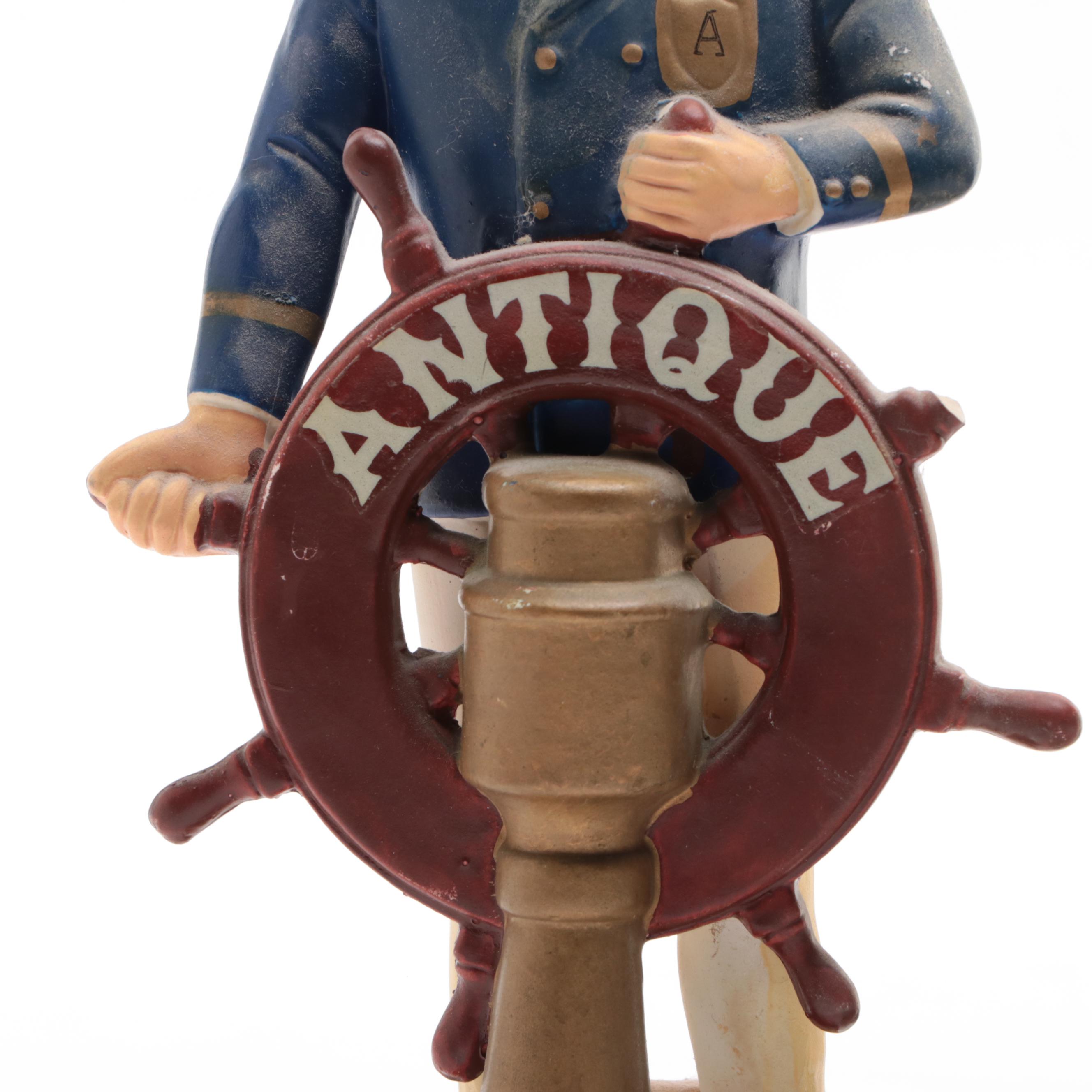 Painted Plaster "Antique Bourbon" Figures of Sea Captain and Strong Man