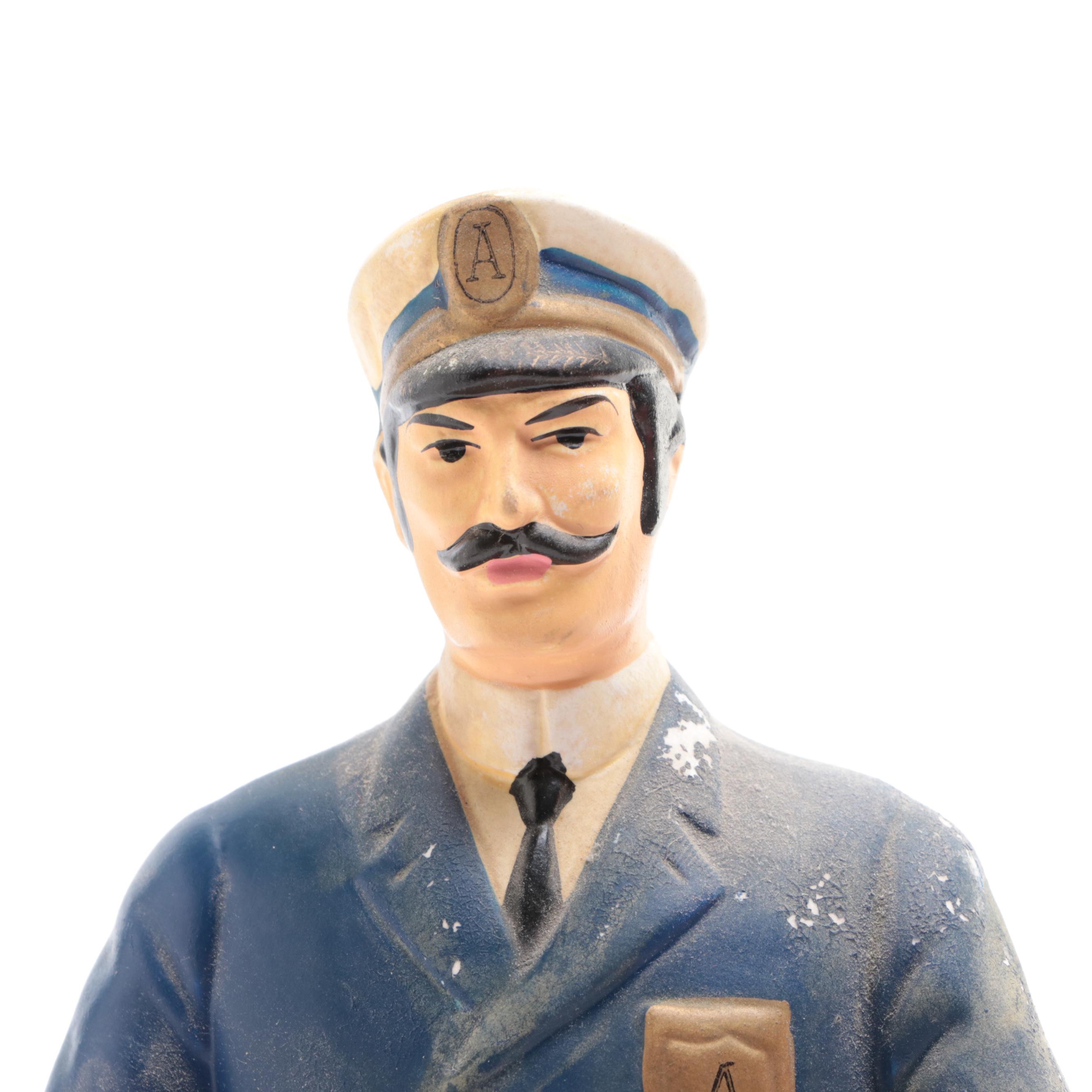 Painted Plaster "Antique Bourbon" Figures of Sea Captain and Strong Man