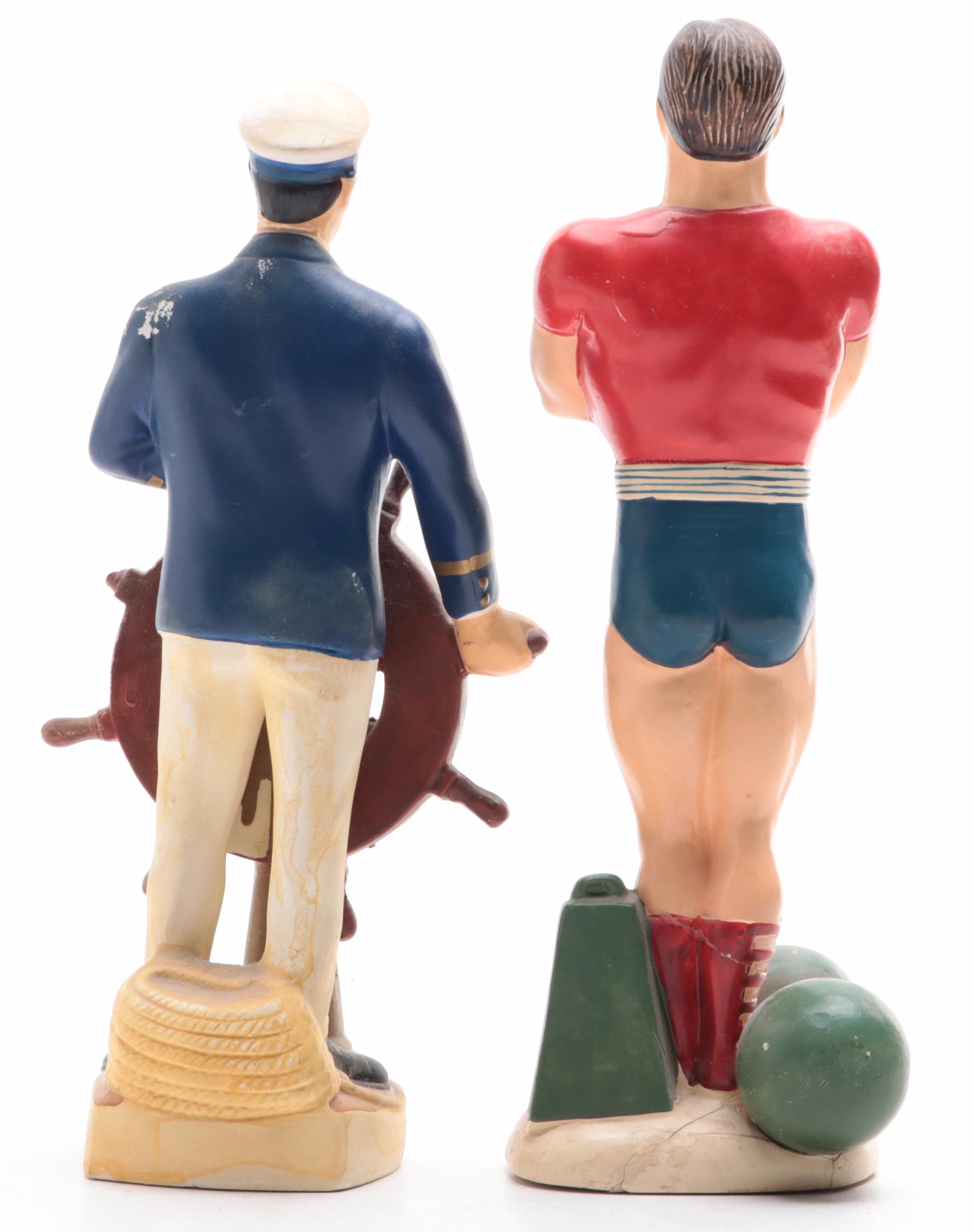 Painted Plaster "Antique Bourbon" Figures of Sea Captain and Strong Man