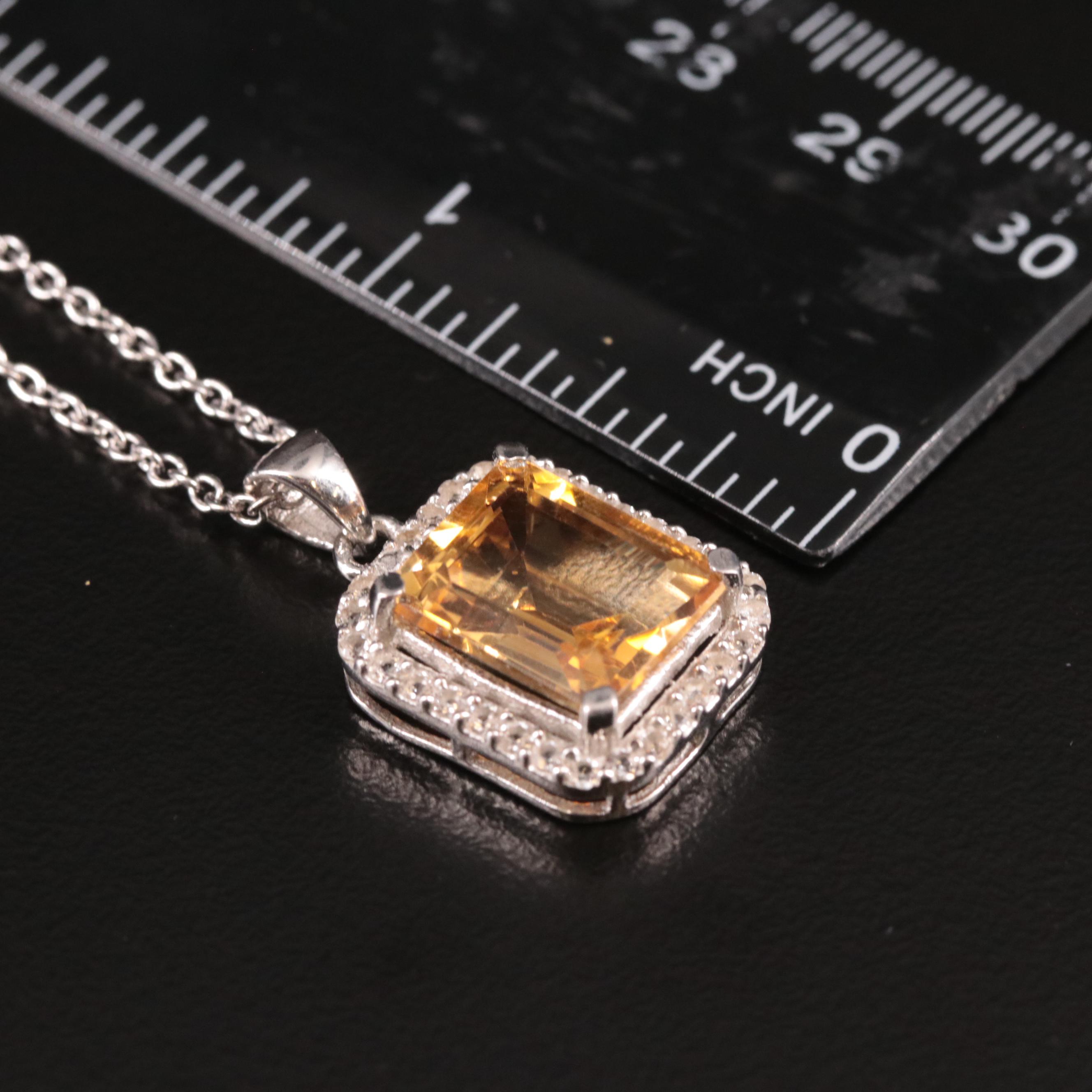 Sterling Citrine and White Topaz Halo Pendant Necklace