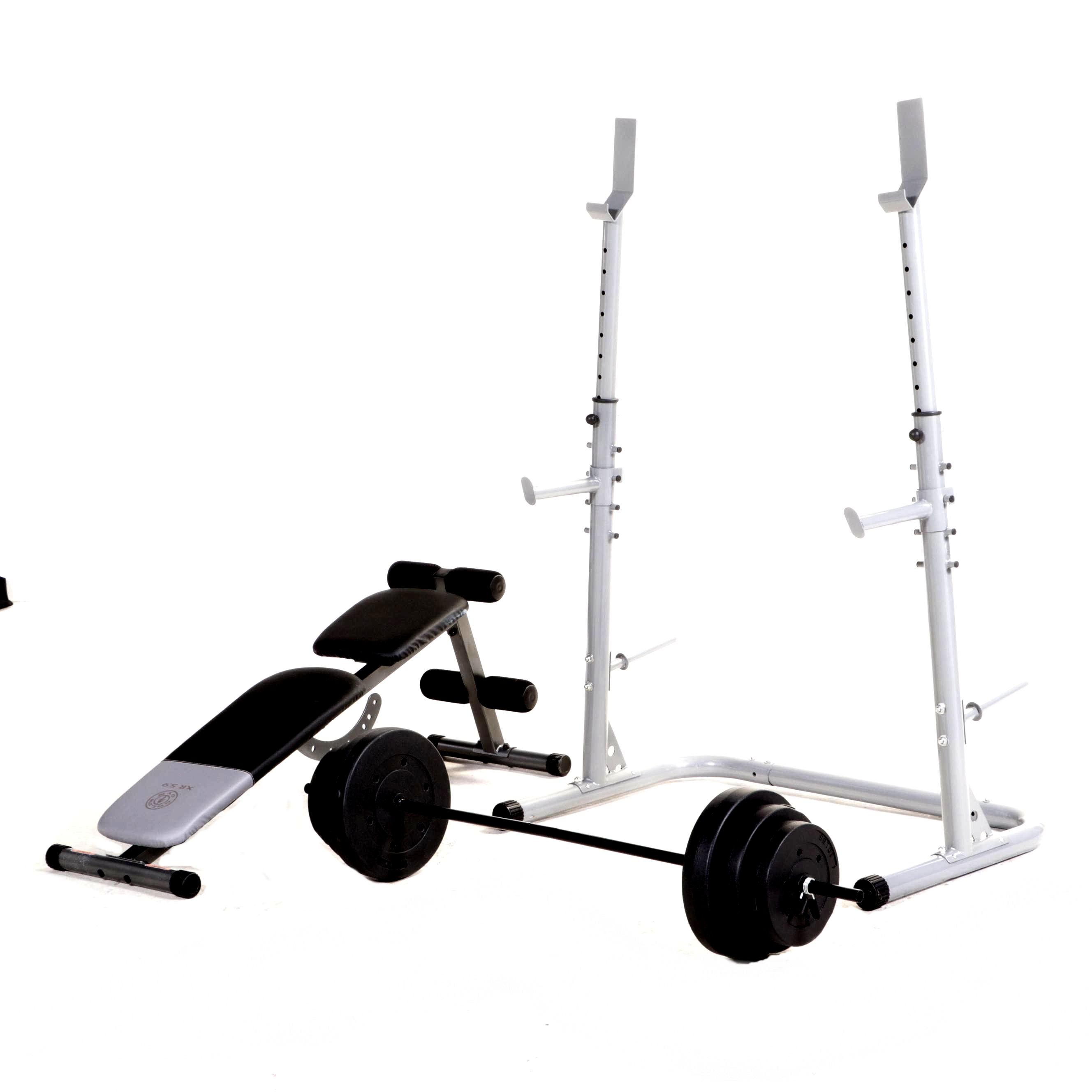 Standing Barbell Rack and Bench with Weights, Including Gold's Gym "XR 5.9"