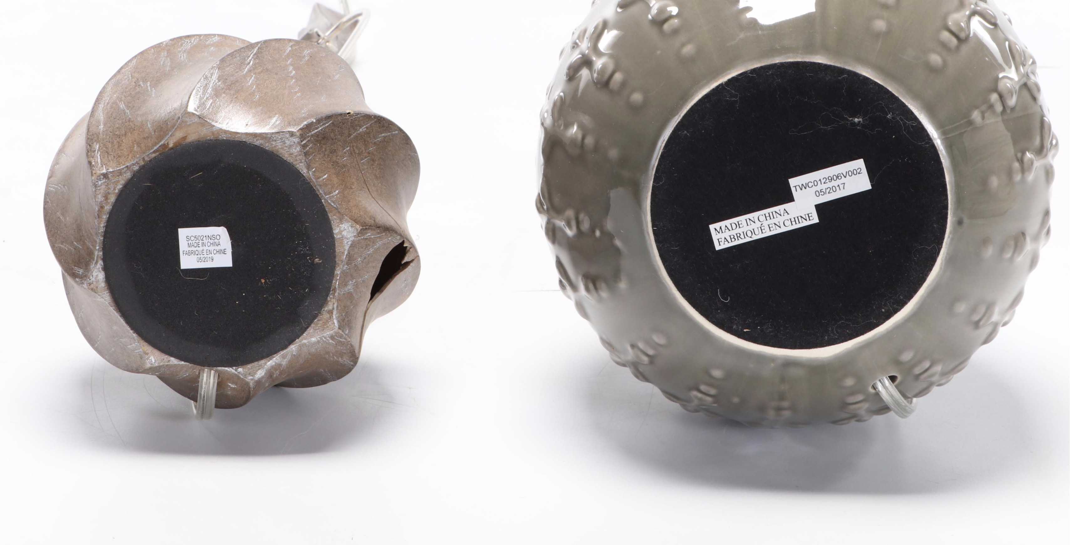 Contemporary Ceramic and Resin Statement Table Lamps, One With Ruched Shade