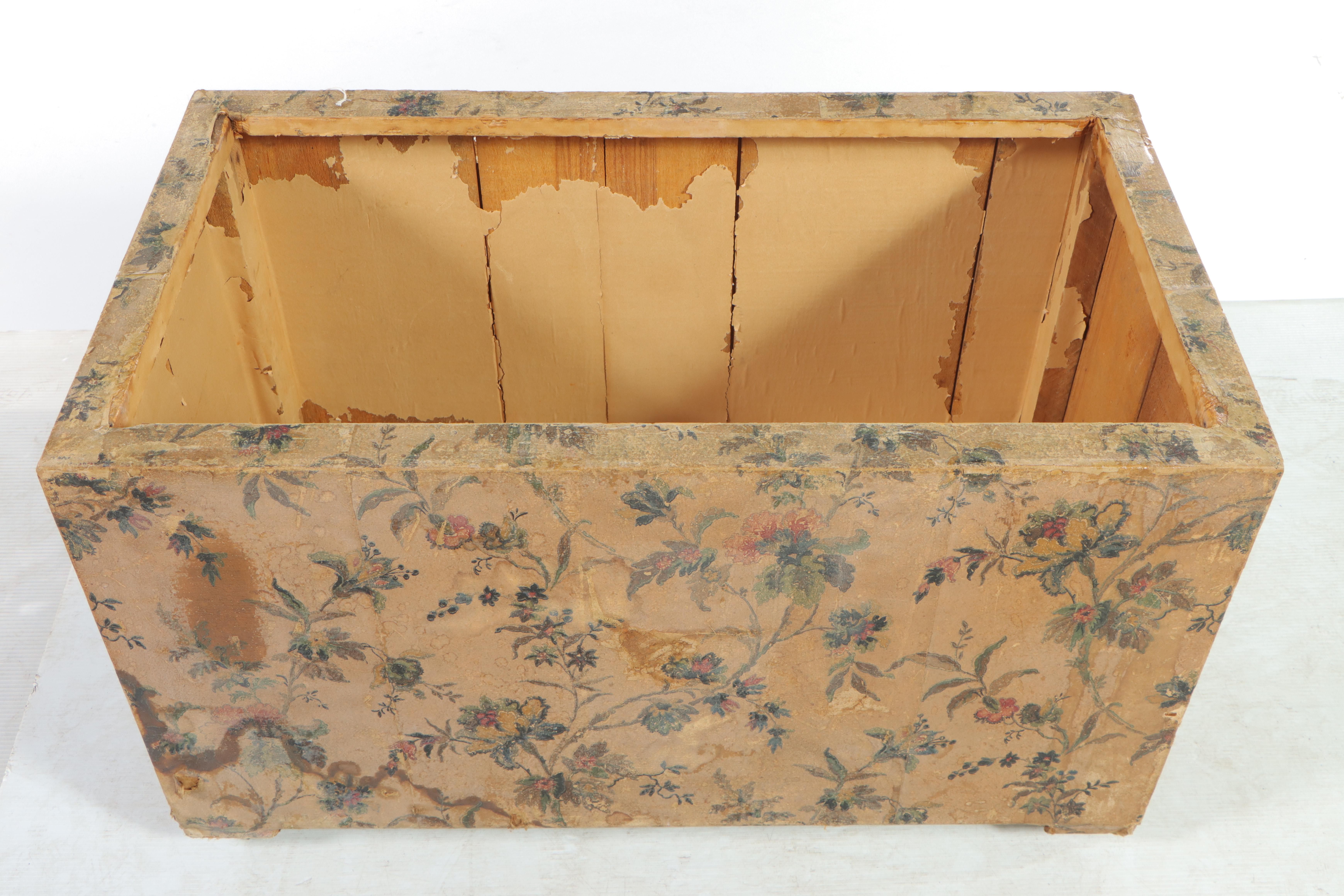 Floral Wallpaper Covered Slatted Wood Trunk, 20th Century