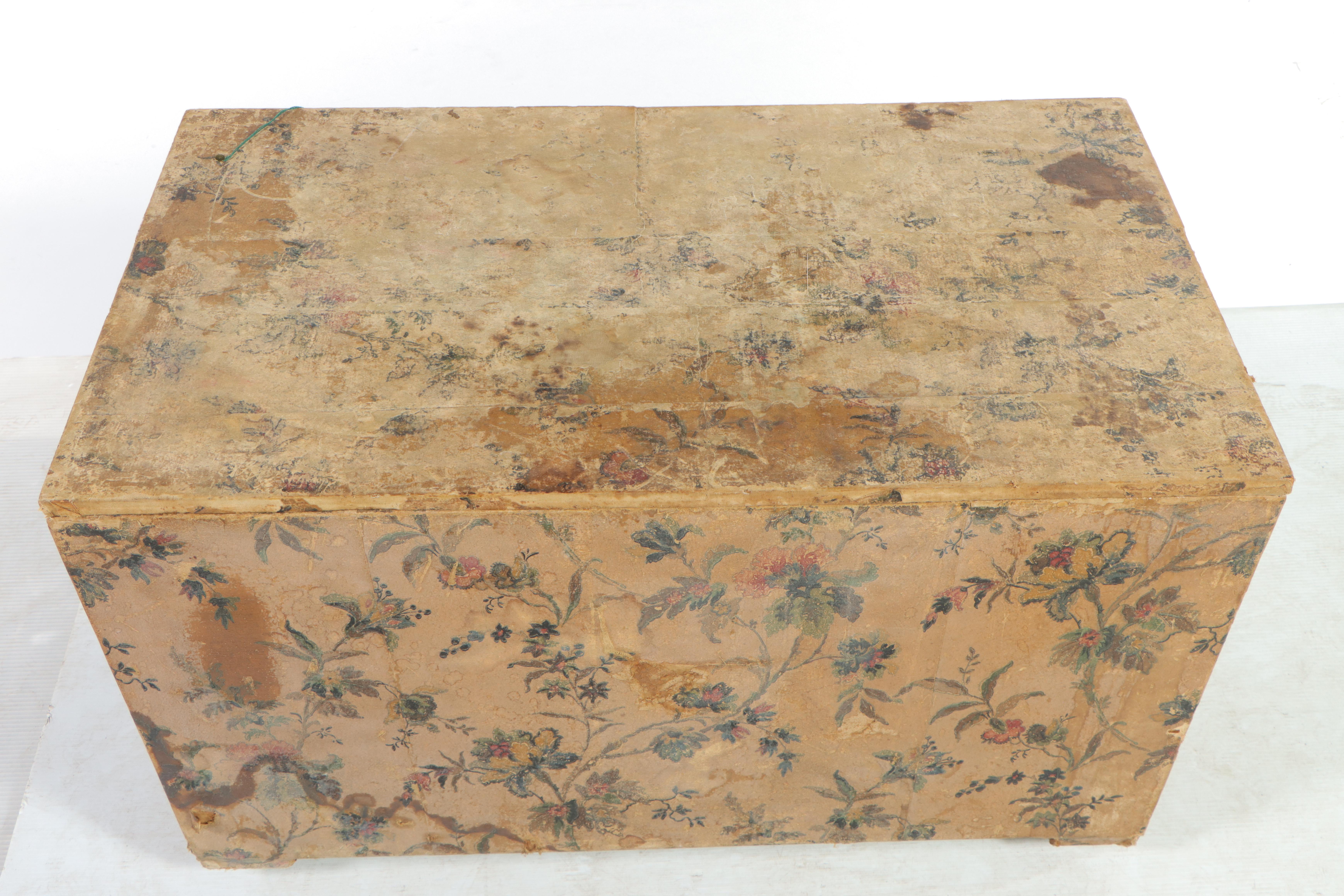 Floral Wallpaper Covered Slatted Wood Trunk, 20th Century
