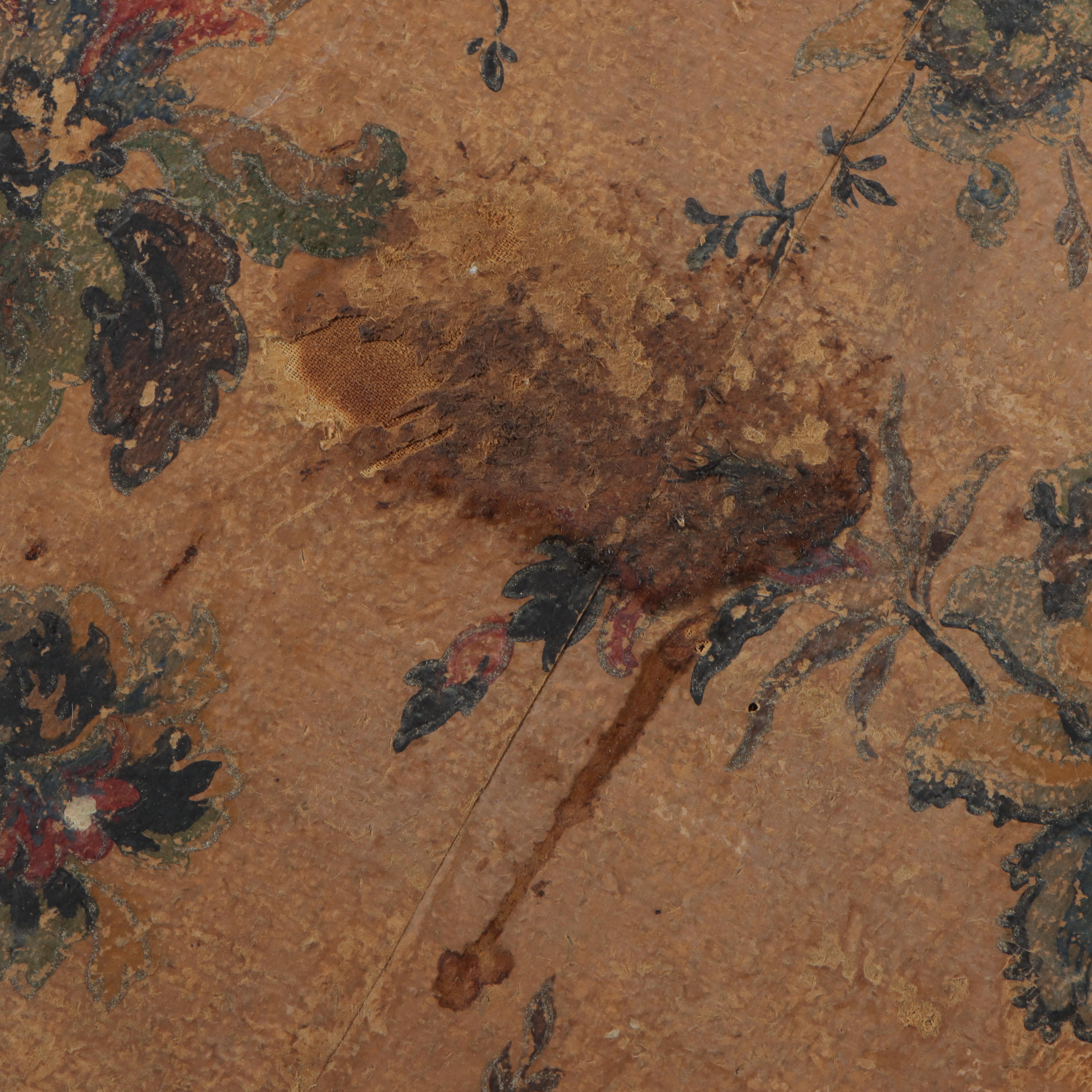 Floral Wallpaper Covered Slatted Wood Trunk, 20th Century