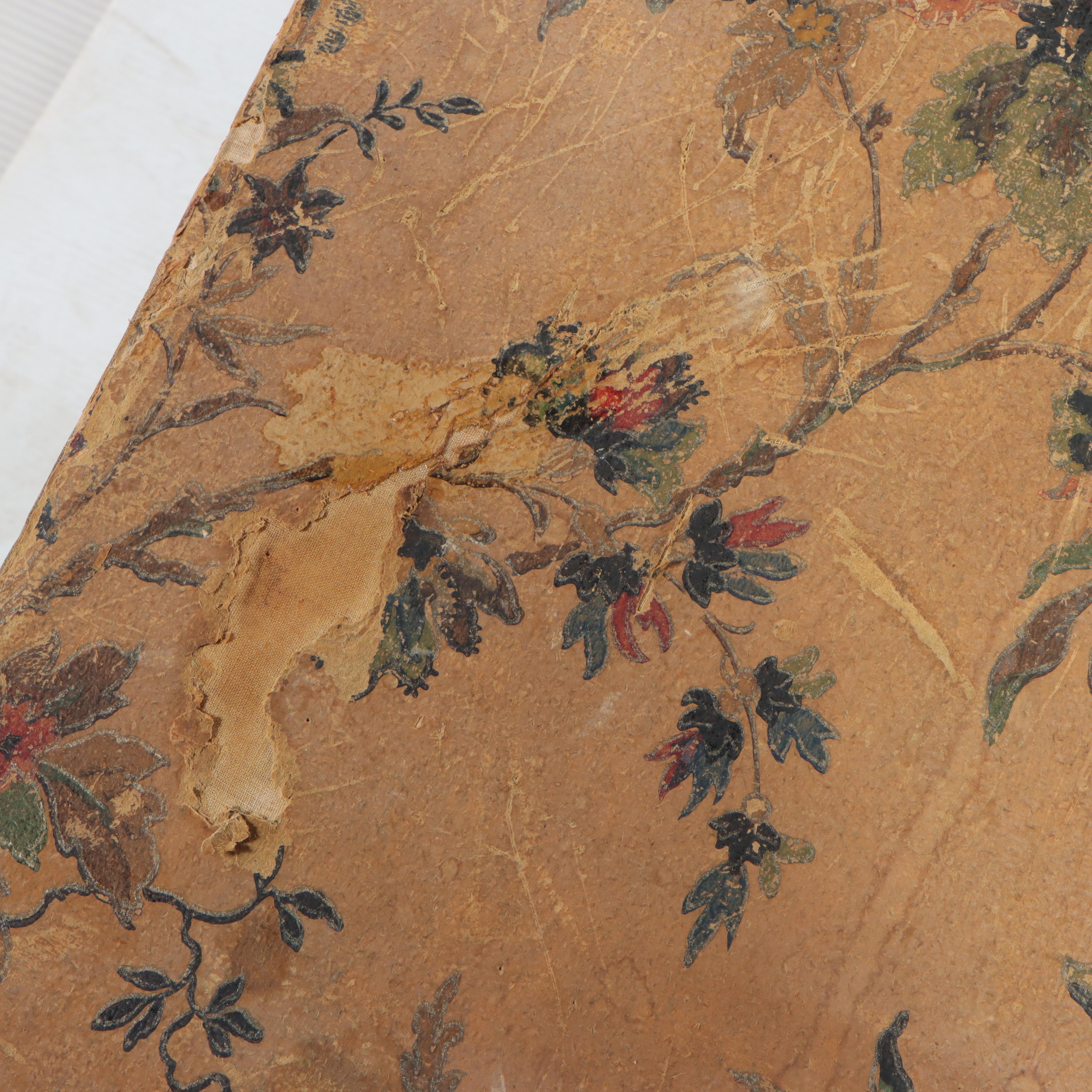 Floral Wallpaper Covered Slatted Wood Trunk, 20th Century