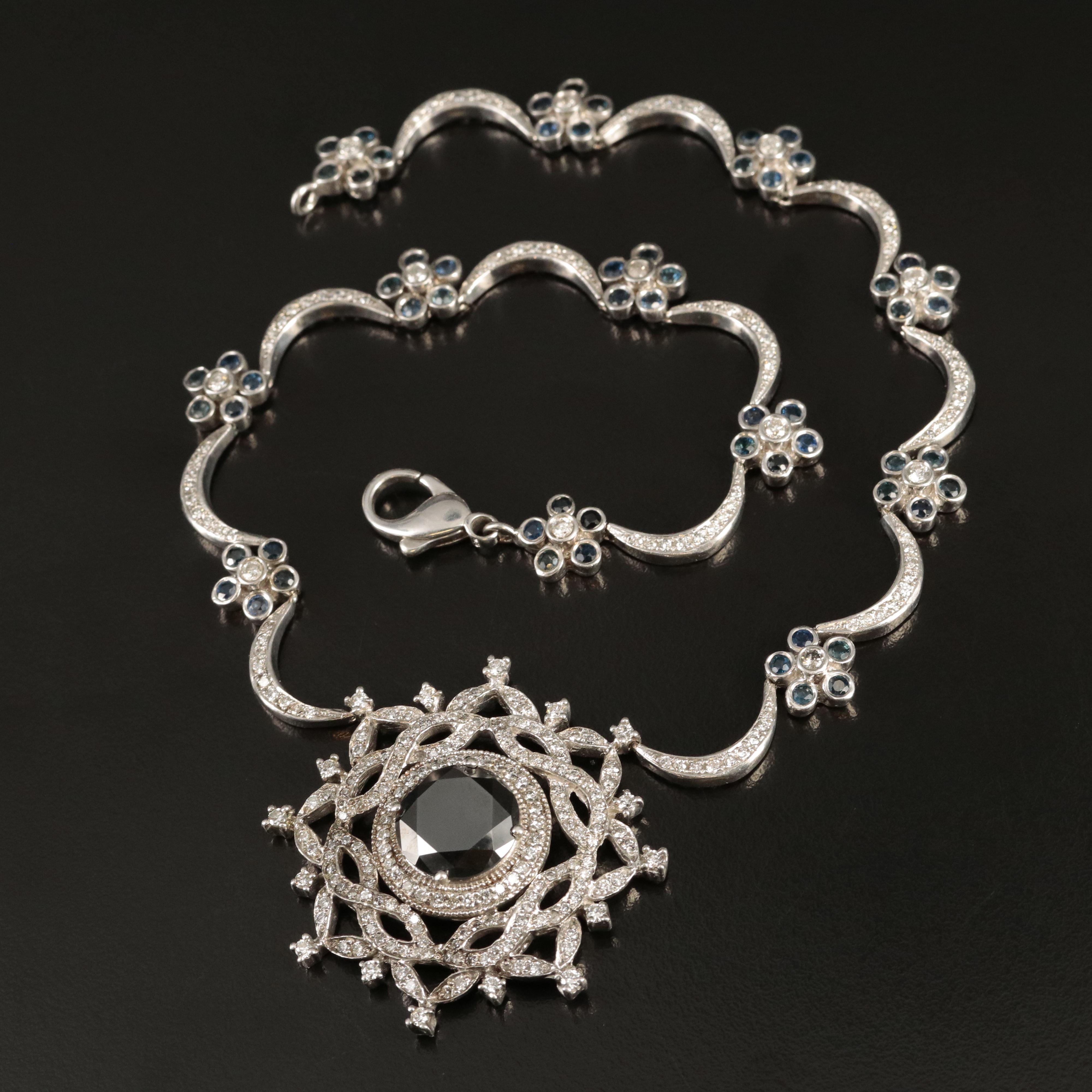 Sterling Moissanite, Sapphire and 5.93 CTW Diamond Garland Necklace