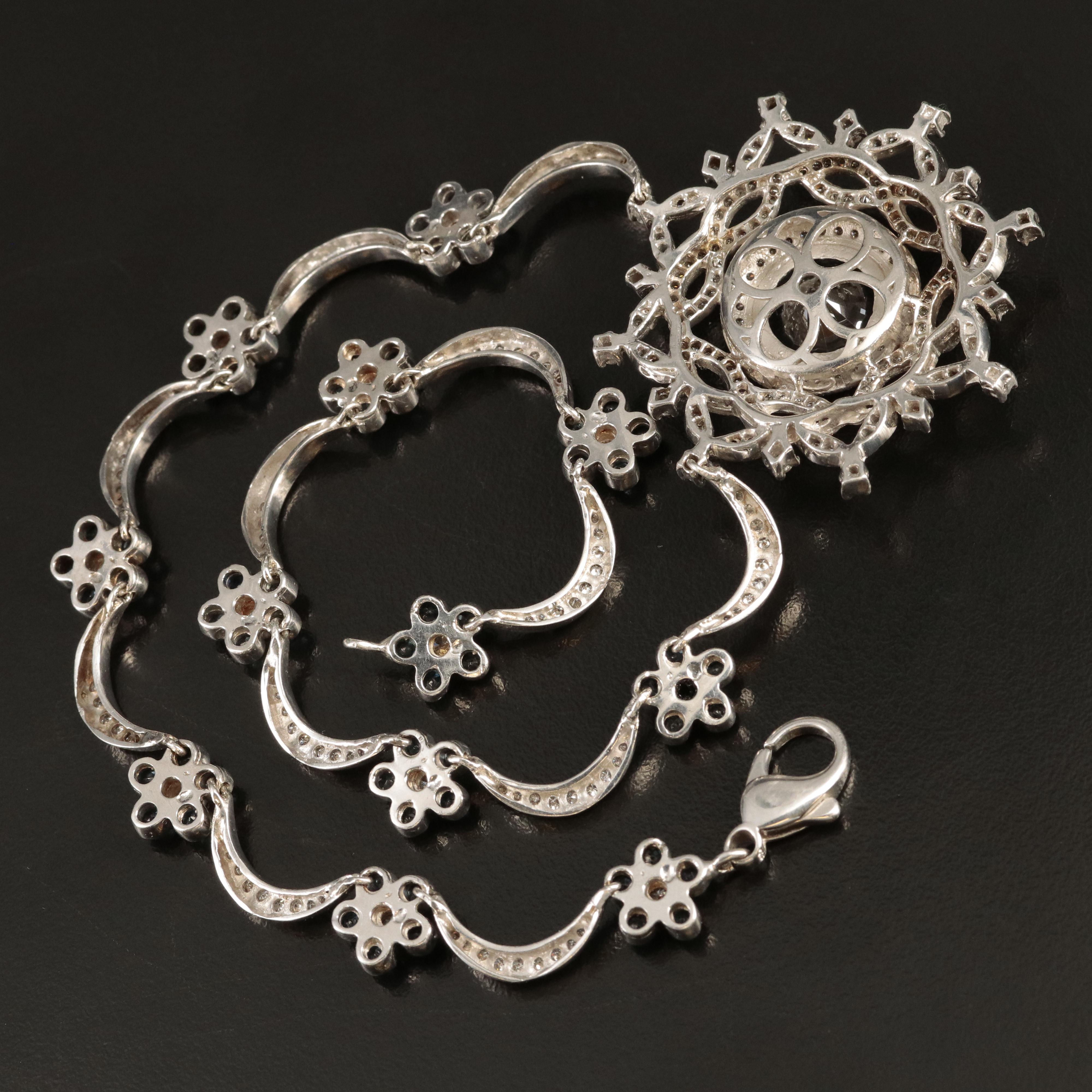 Sterling Moissanite, Sapphire and 5.93 CTW Diamond Garland Necklace