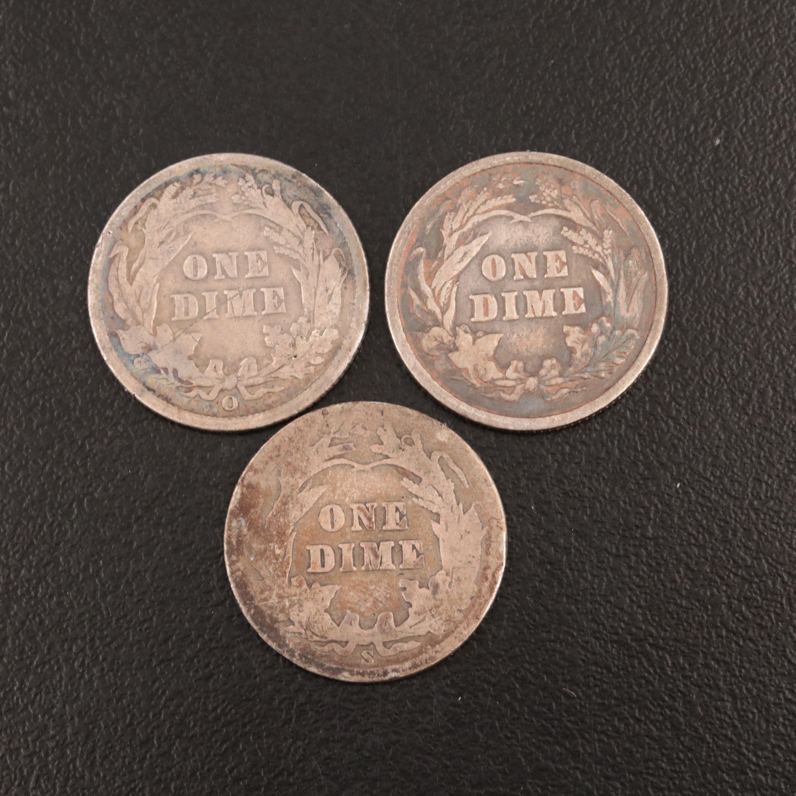 Six Lower Mintage  U.S. Silver Barber Dimes