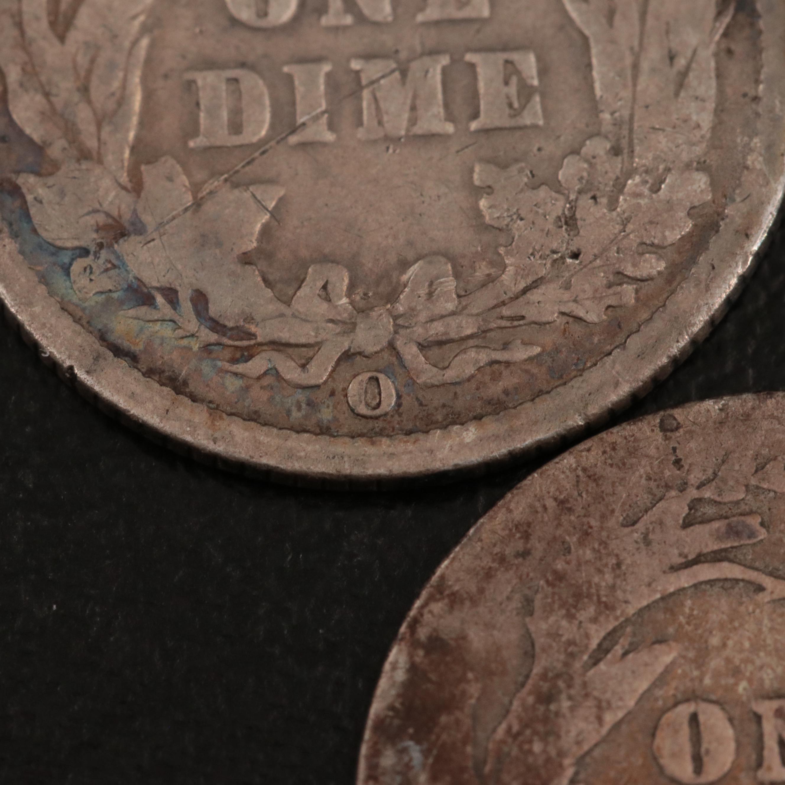 Six Lower Mintage  U.S. Silver Barber Dimes