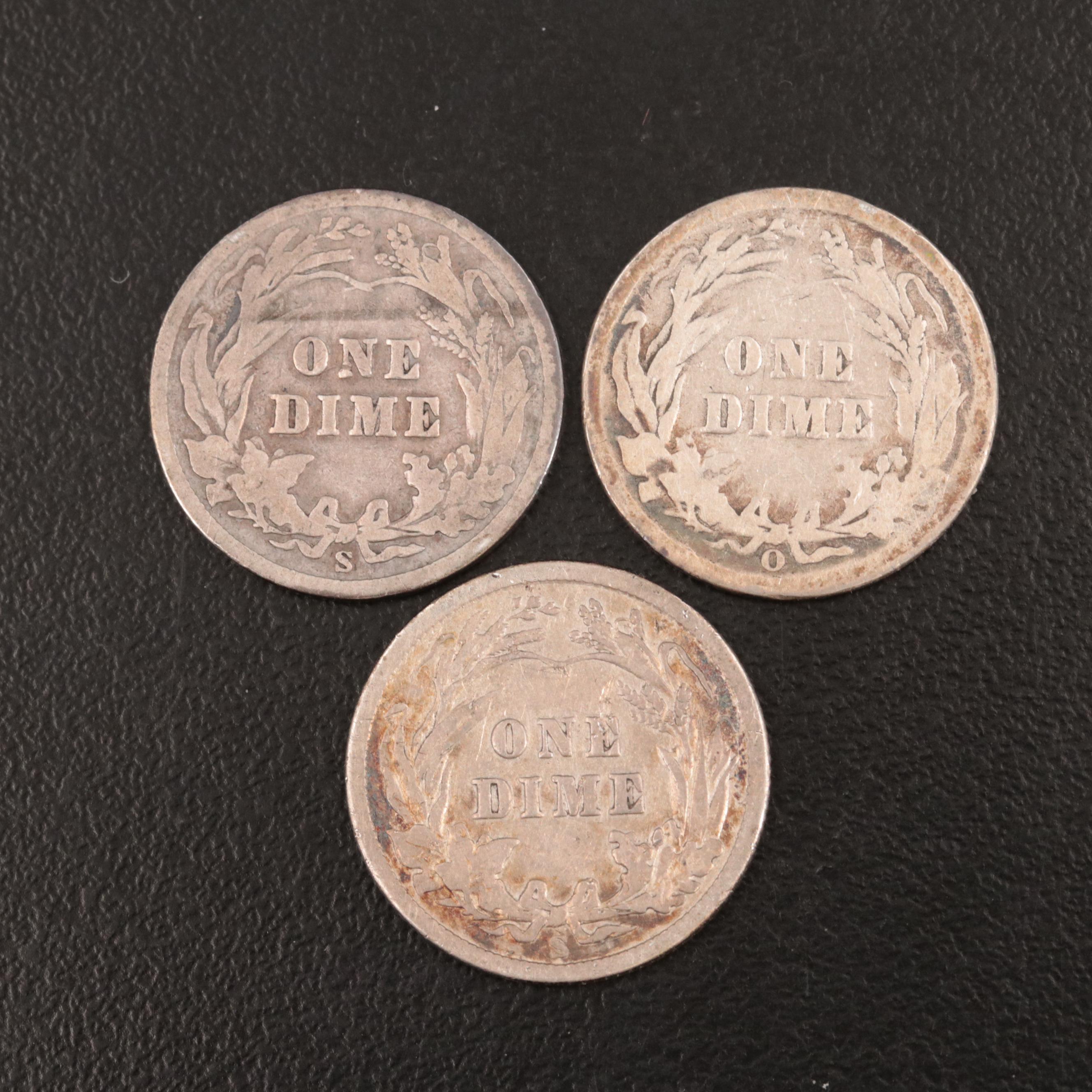 Six Lower Mintage  U.S. Silver Barber Dimes