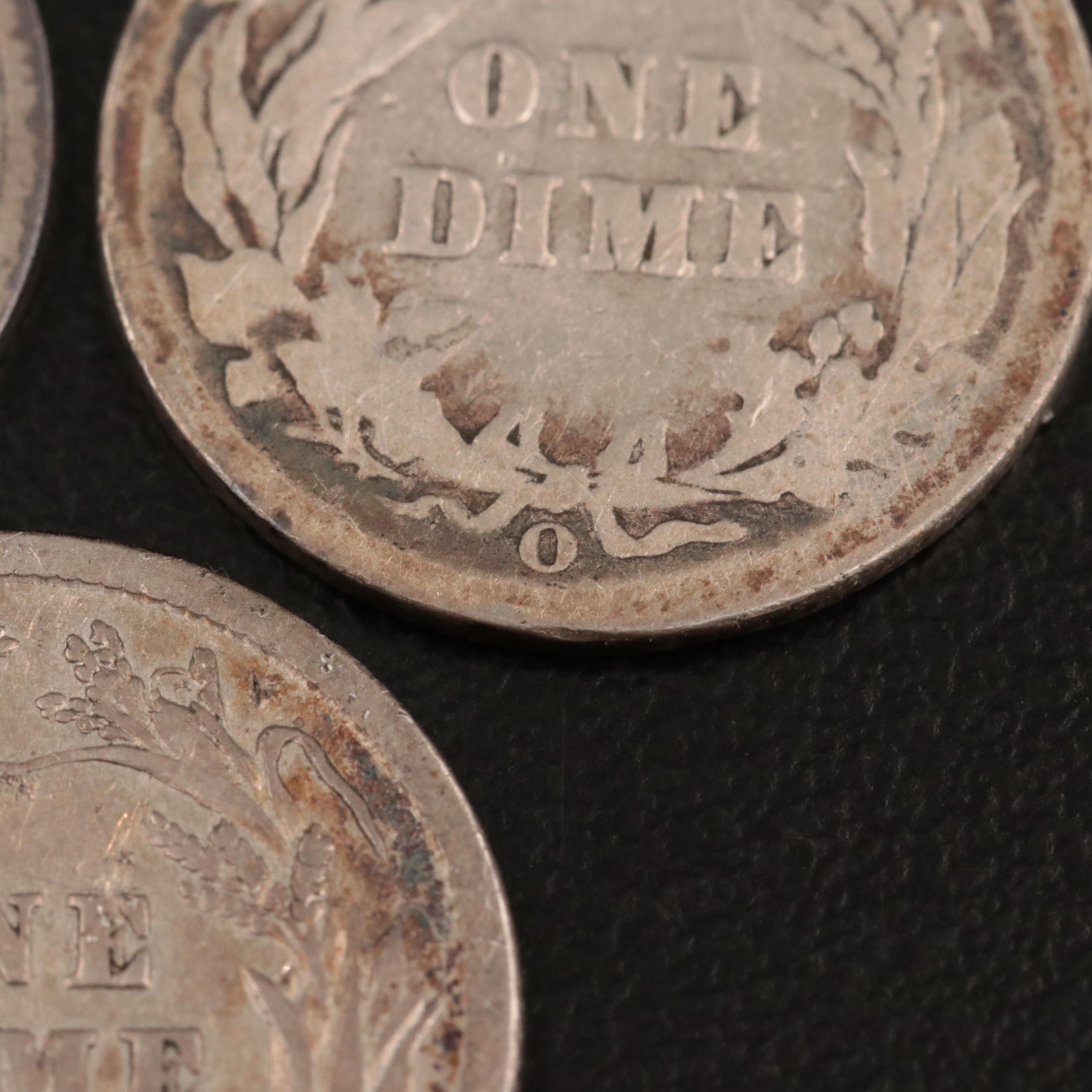 Six Lower Mintage  U.S. Silver Barber Dimes