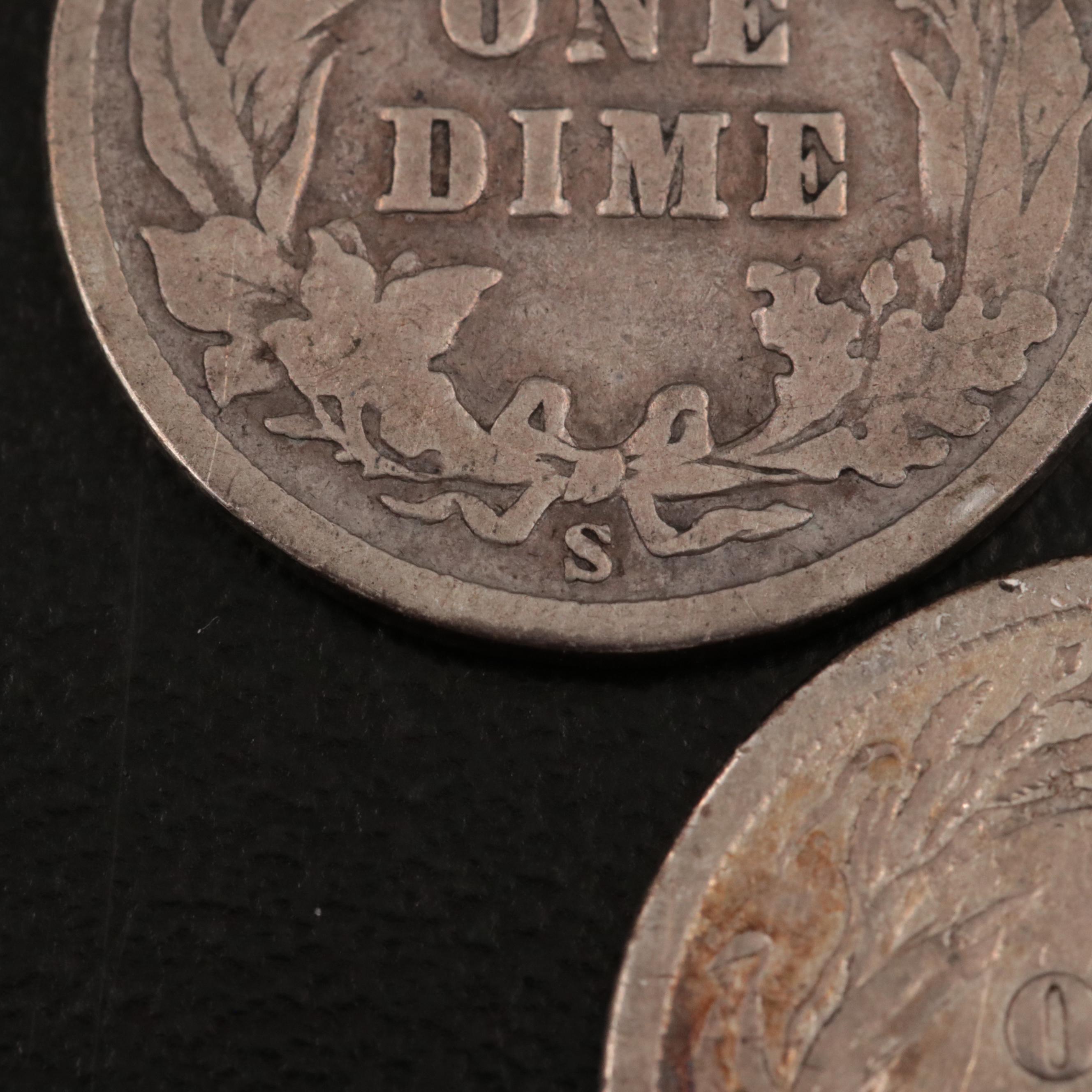 Six Lower Mintage  U.S. Silver Barber Dimes