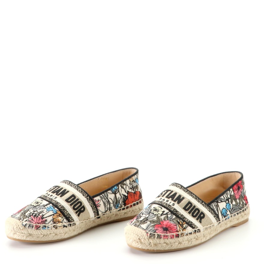 Christian Dior Granville Espadrilles in Canvas with Floral Embroidery