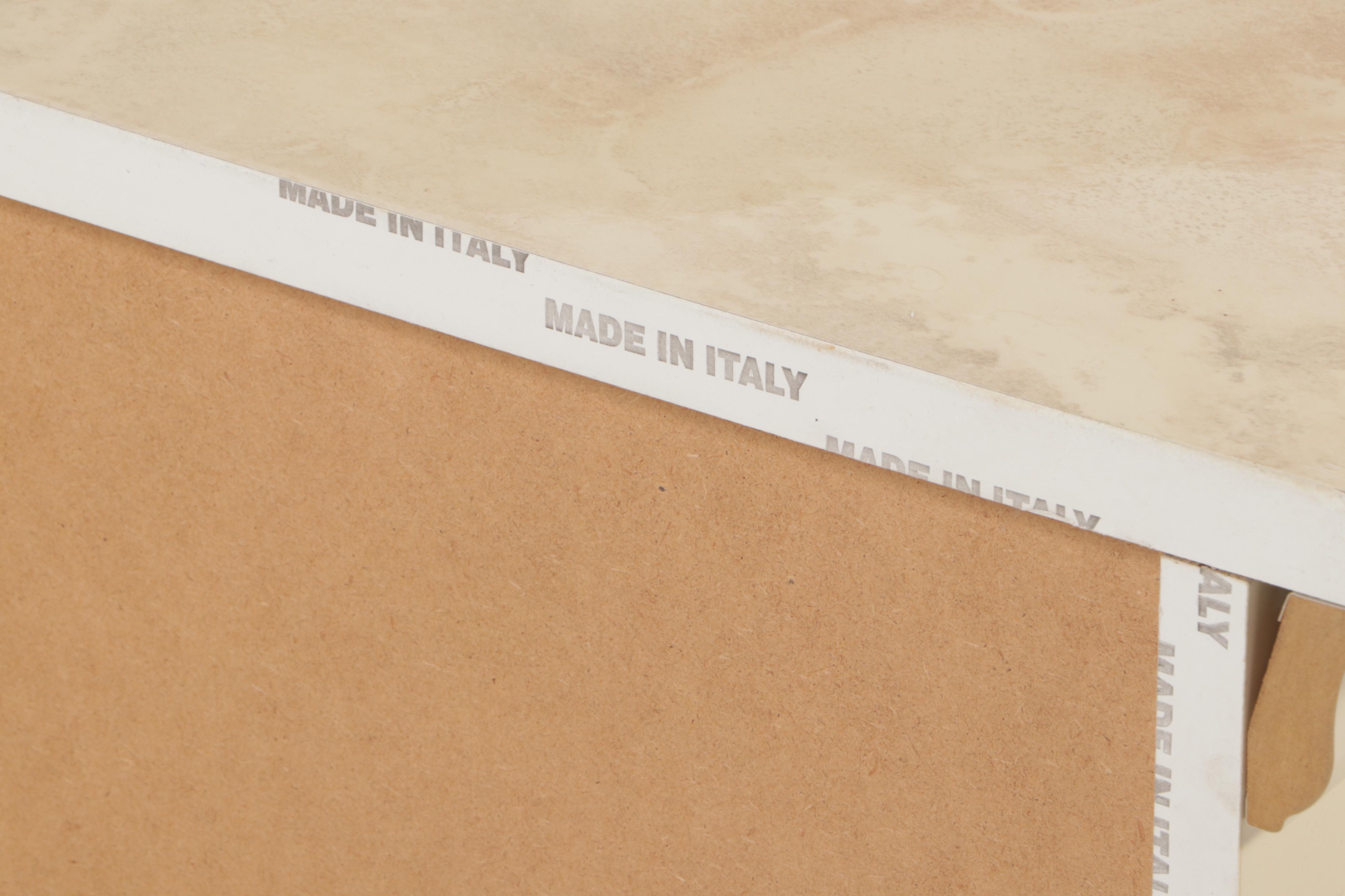 Two Italian Art Deco Style Marbleized Nightstands & Queen Headboard, c. 2000