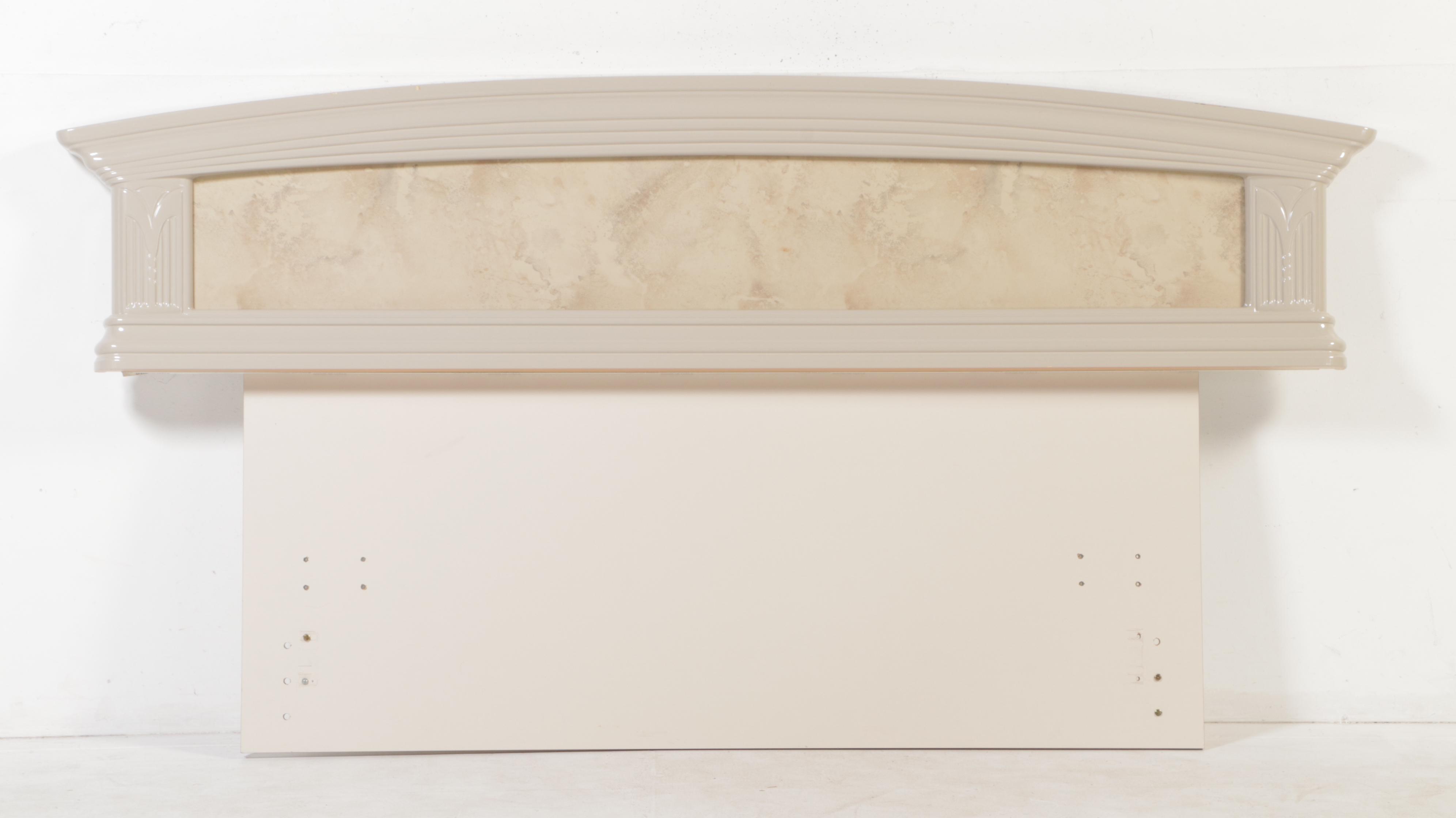 Two Italian Art Deco Style Marbleized Nightstands & Queen Headboard, c. 2000