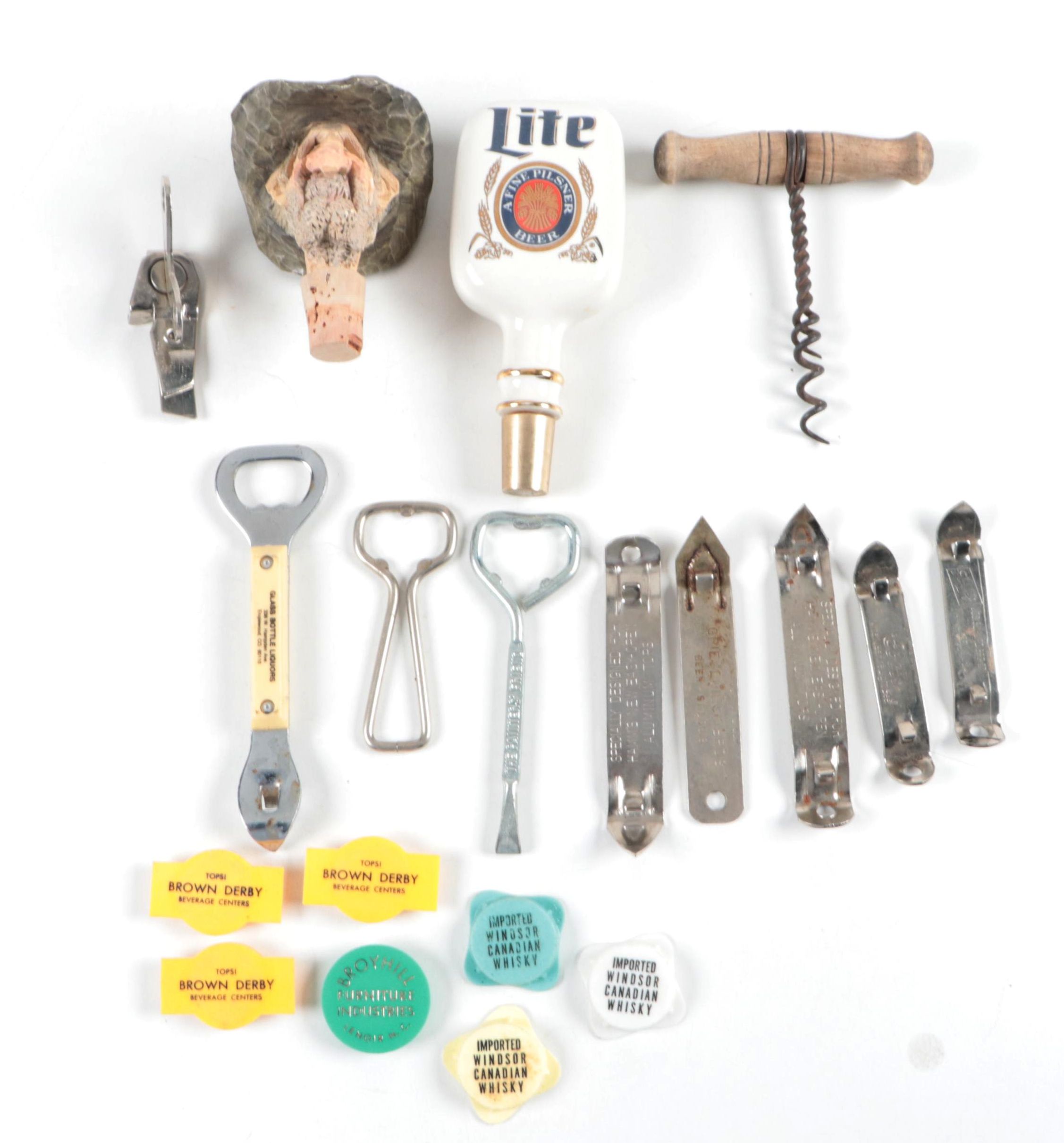 Coors Metal Bottle Openers, Falstaff Brewing Beer Mug, and Other Barware