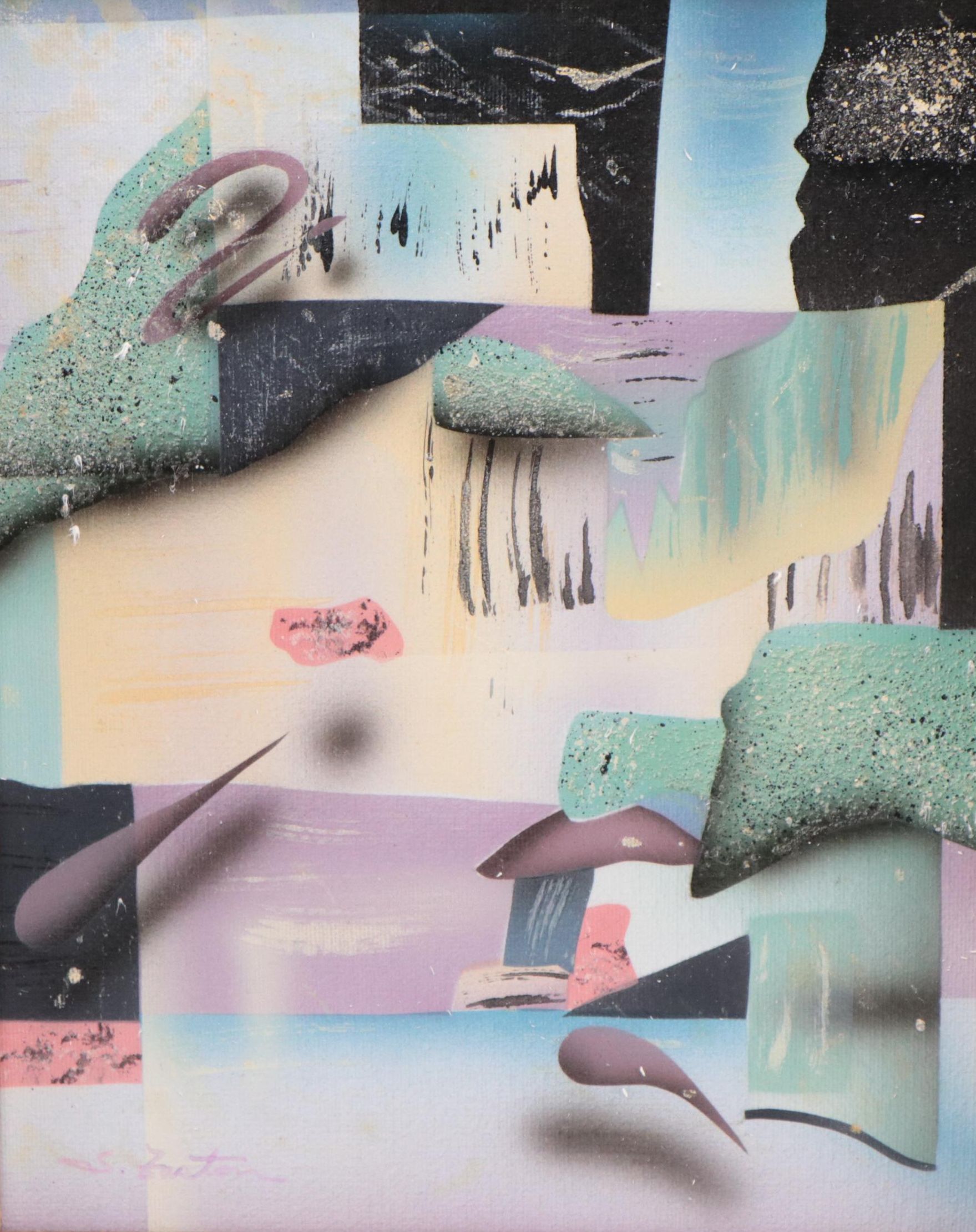 S. Easton Mixed Media Painting of Surreal Landscape