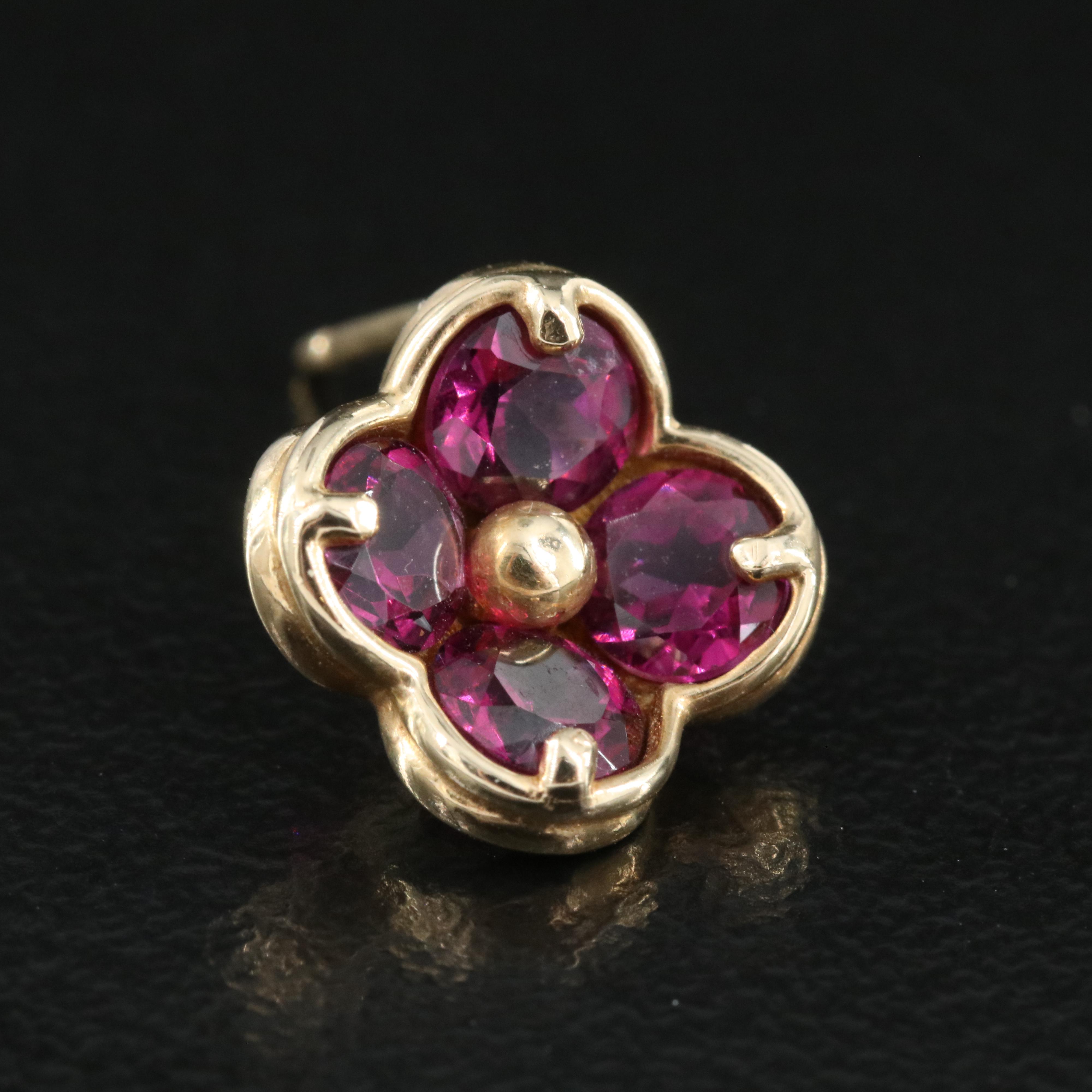 14K Rhodolite Garnet Flower Stud Earrings