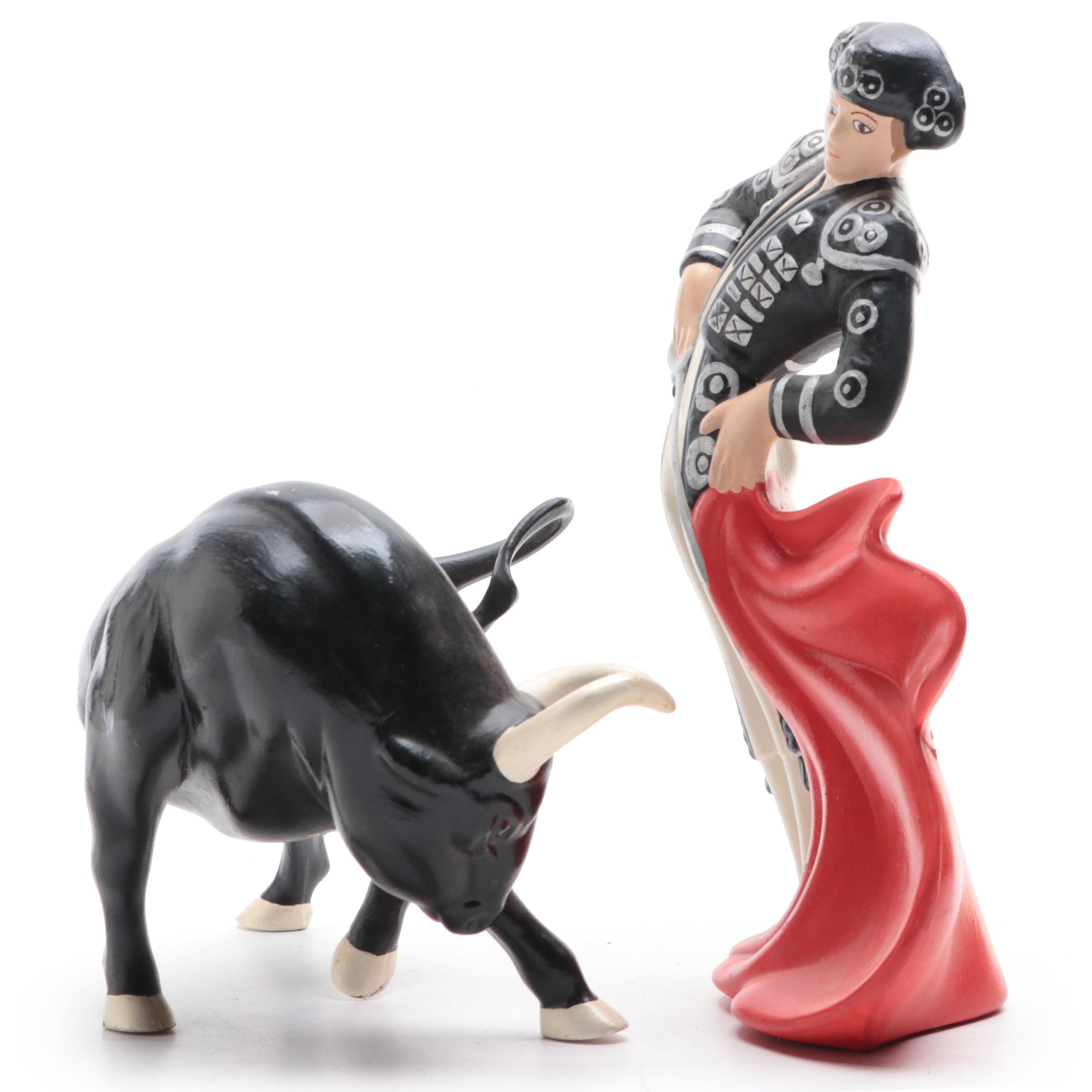 Ceramic Matador and Bull Figurines, Mid to Late 20th Century