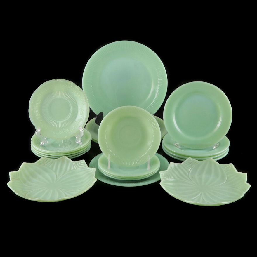 Fire-King Jadeite Oven Ware Green Glass Plates, Mid-20th Century