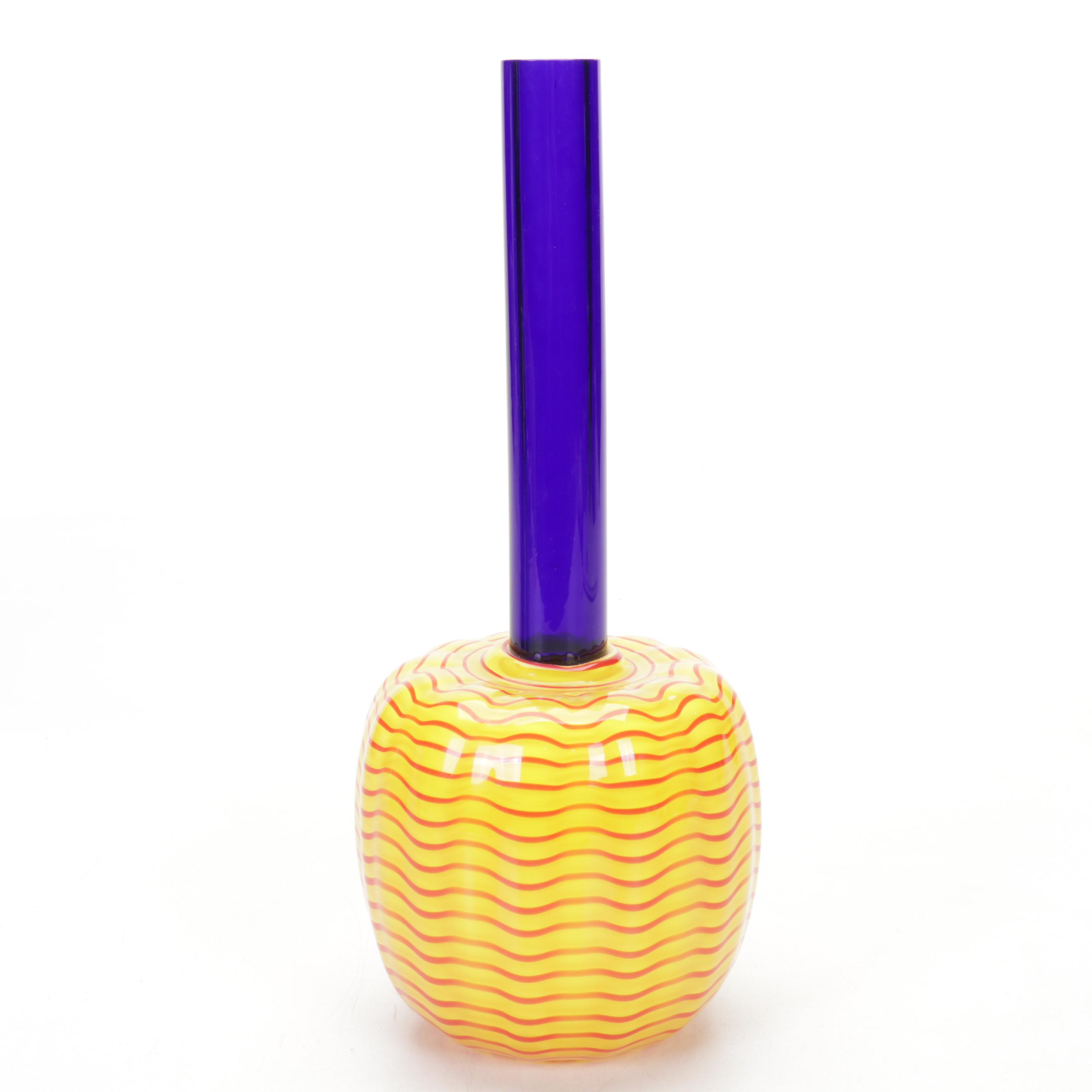 Chatham Glass Bud with Robert Held Cabinet and Etched Cobalt Art Glass Vases