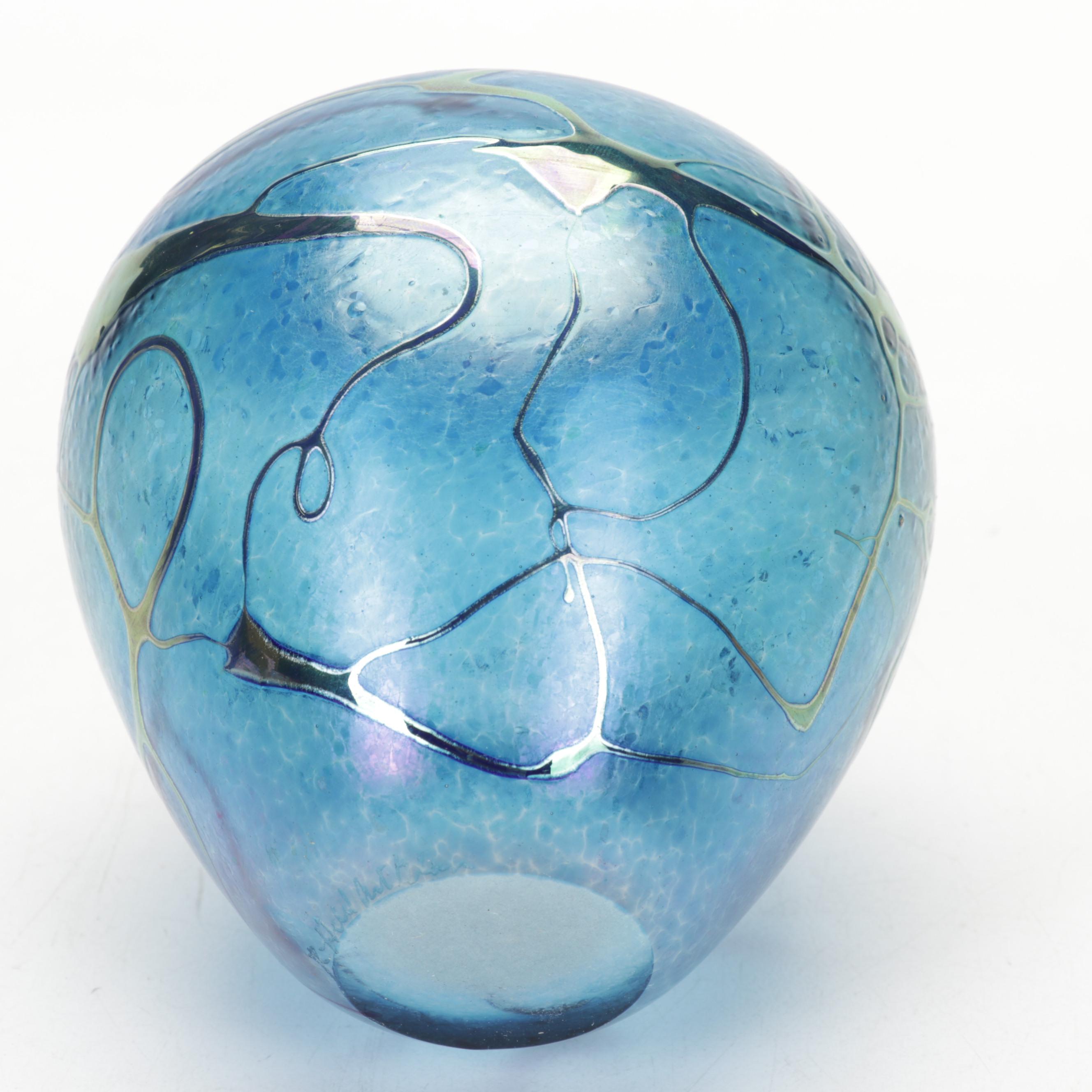 Chatham Glass Bud with Robert Held Cabinet and Etched Cobalt Art Glass Vases