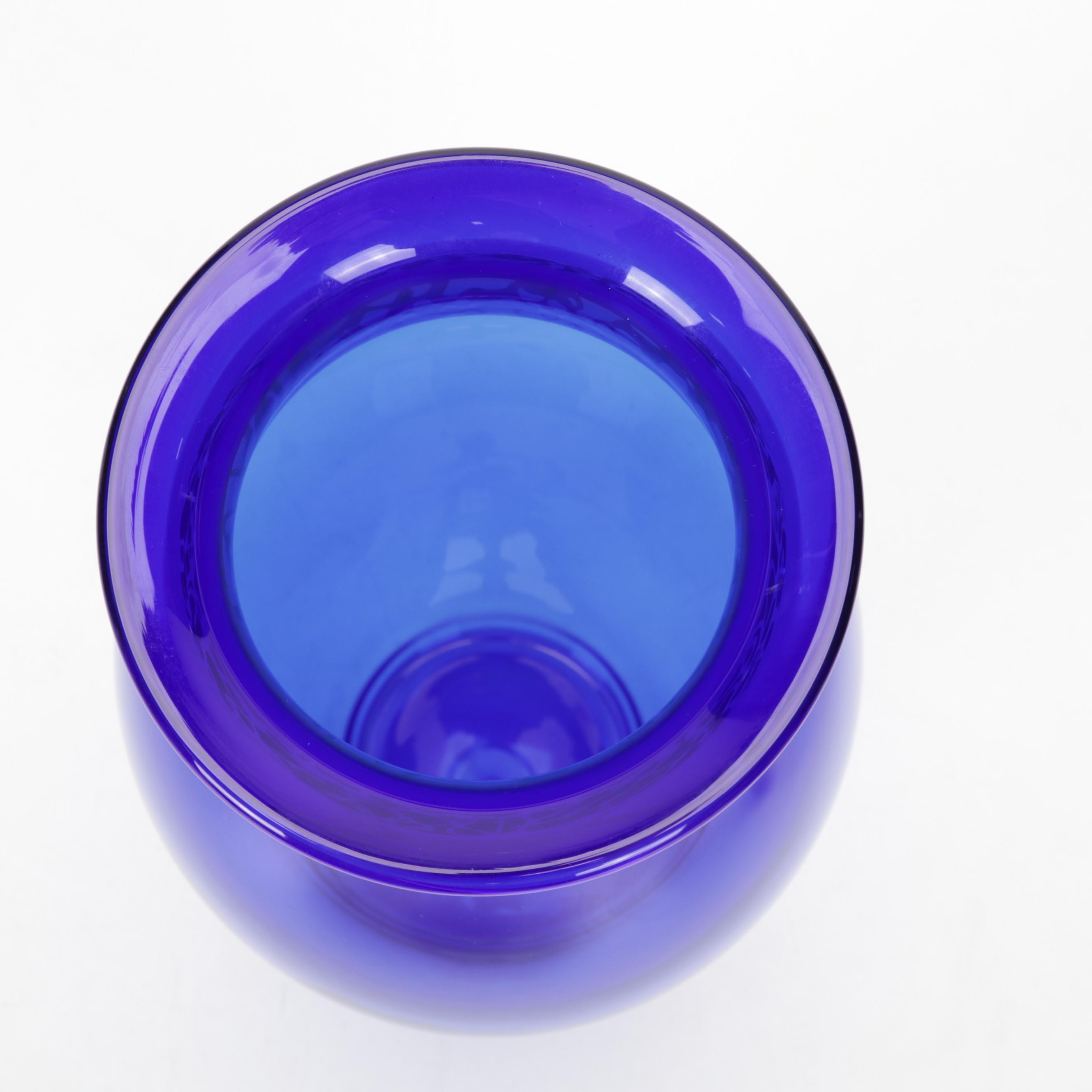 Chatham Glass Bud with Robert Held Cabinet and Etched Cobalt Art Glass Vases