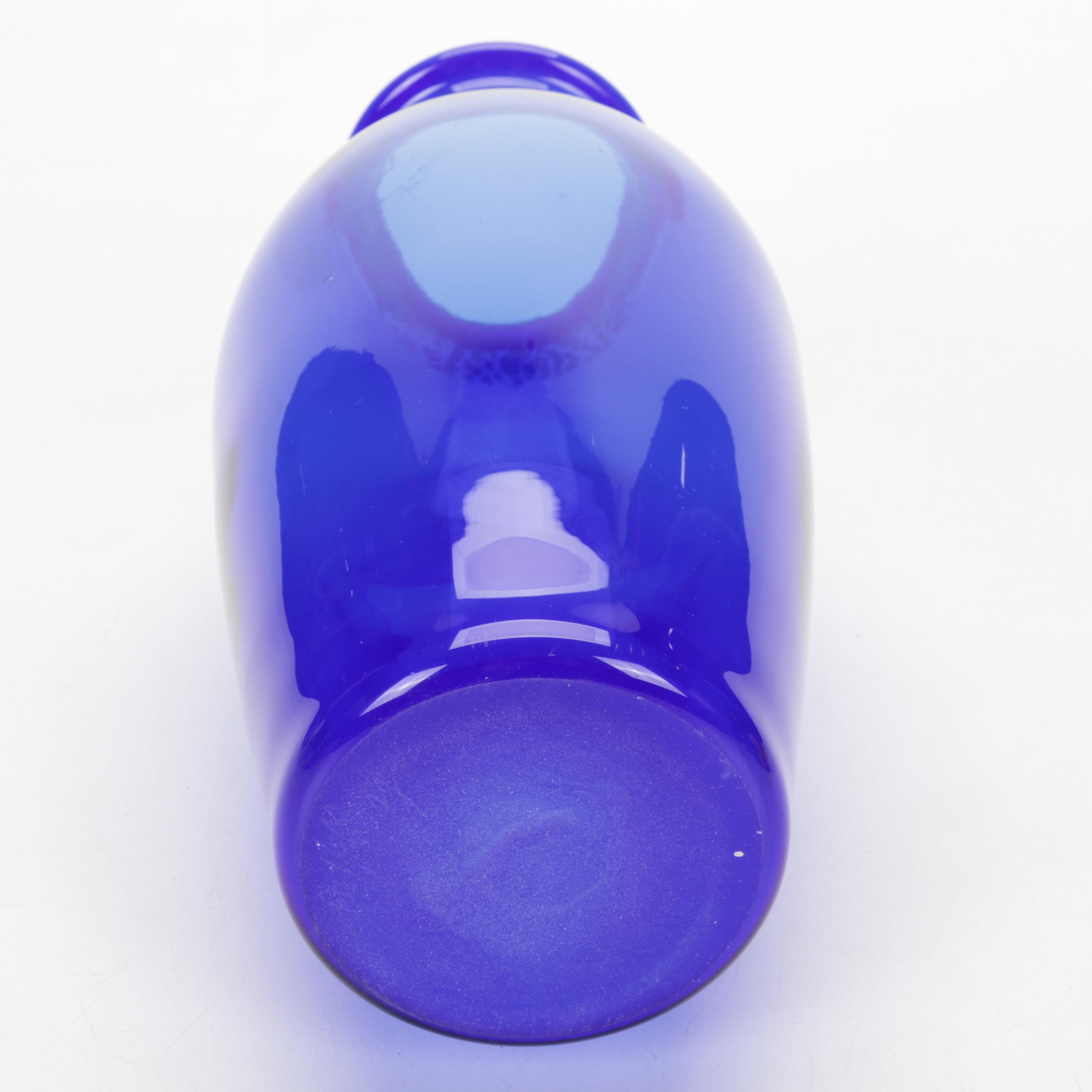 Chatham Glass Bud with Robert Held Cabinet and Etched Cobalt Art Glass Vases