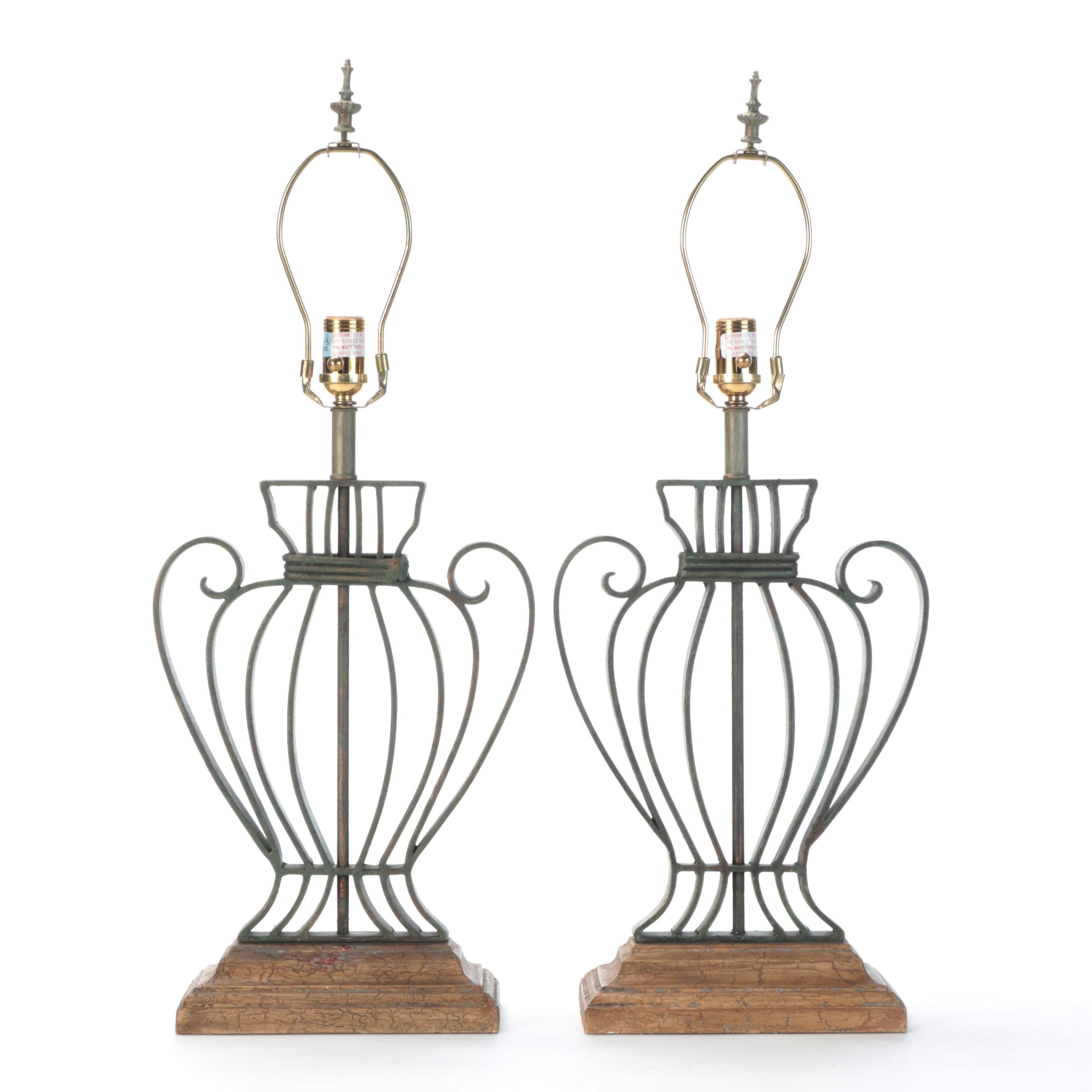 Ethan Allen Neoclassical Style Iron Urn Table Lamps, Contemporary