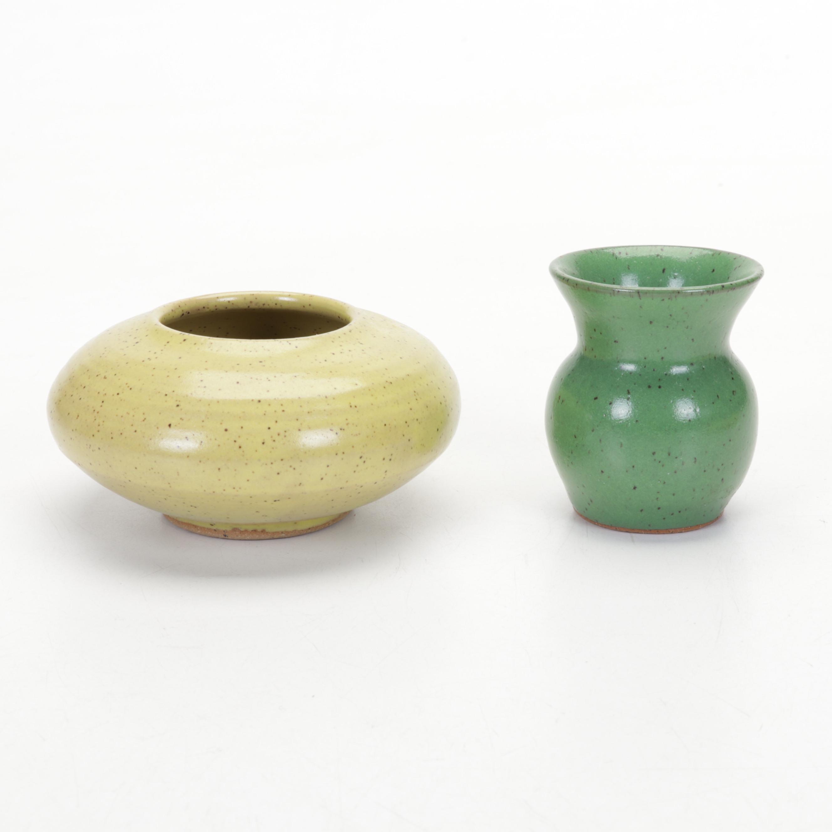 Justin Teilhet Yellow Ceramic Platter with Jason Parsley Art Pottery Vases