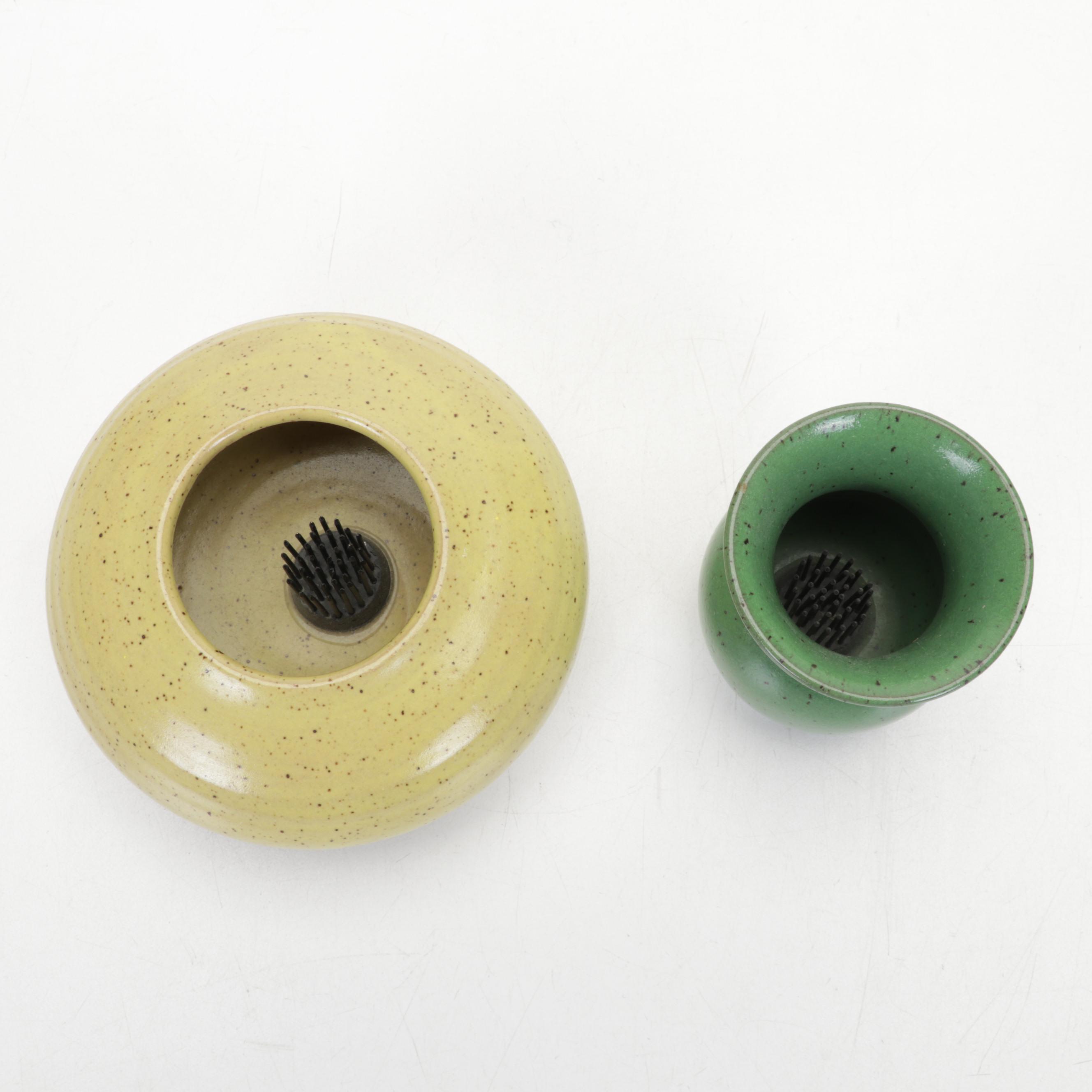 Justin Teilhet Yellow Ceramic Platter with Jason Parsley Art Pottery Vases