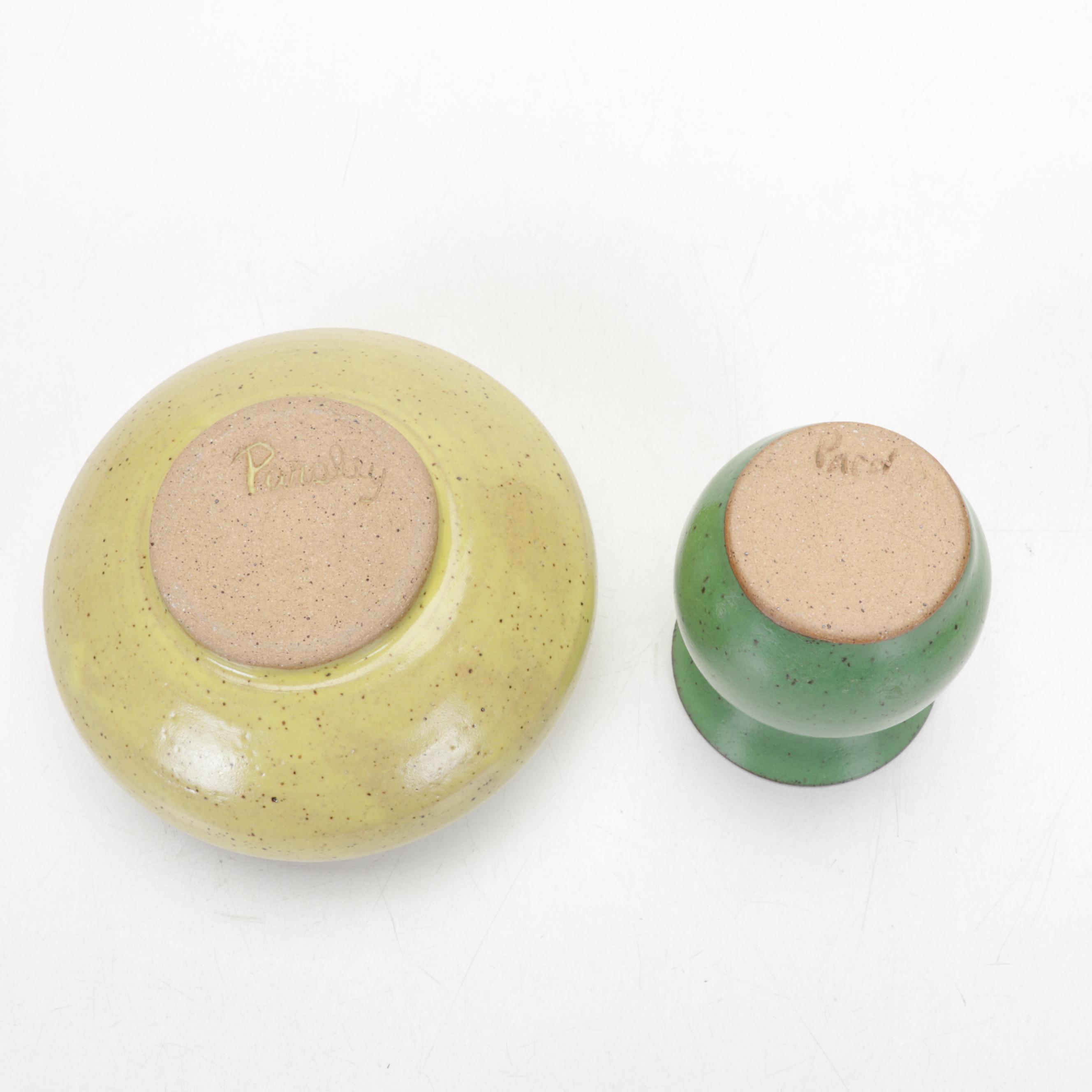 Justin Teilhet Yellow Ceramic Platter with Jason Parsley Art Pottery Vases