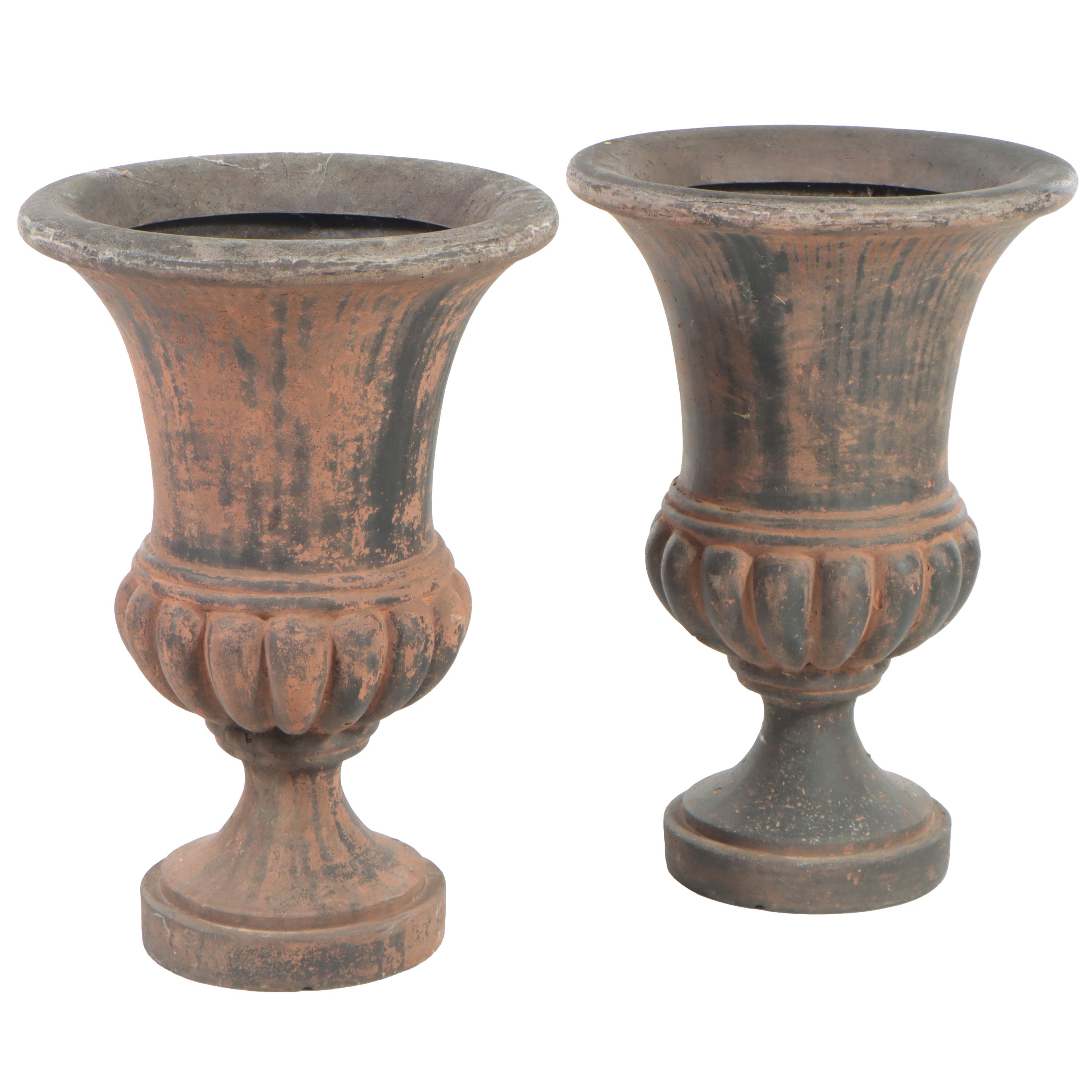 Pair of Peba Neoclassical Style Patinated Composite Garden Urns
