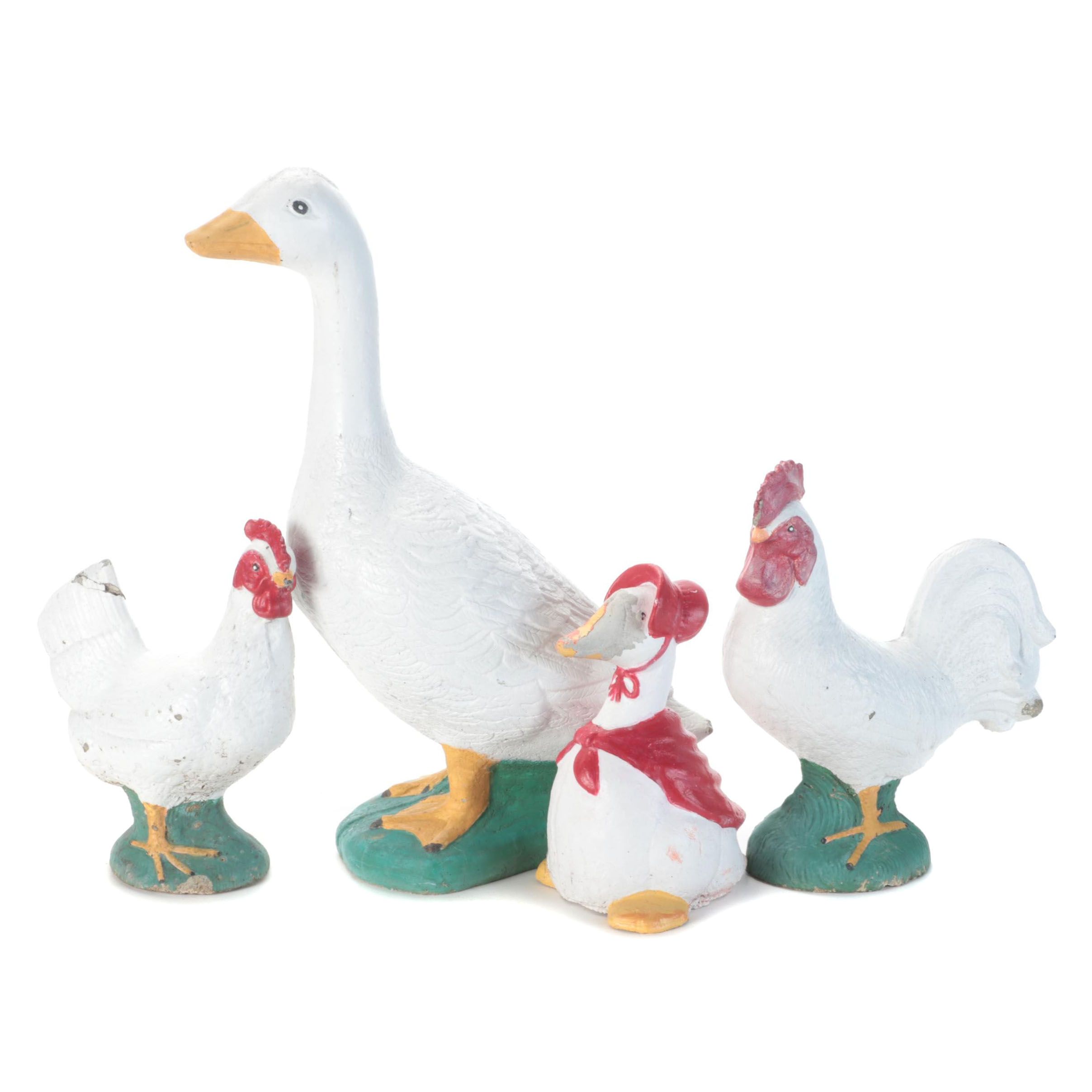 Cast Concrete Goose, Duck, Hen and Rooster Garden Decor