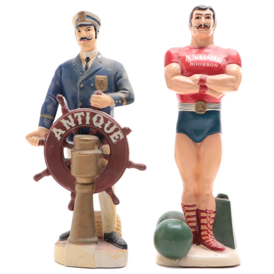 Painted Plaster "Antique Bourbon" Figures of Sea Captain and Strong Man