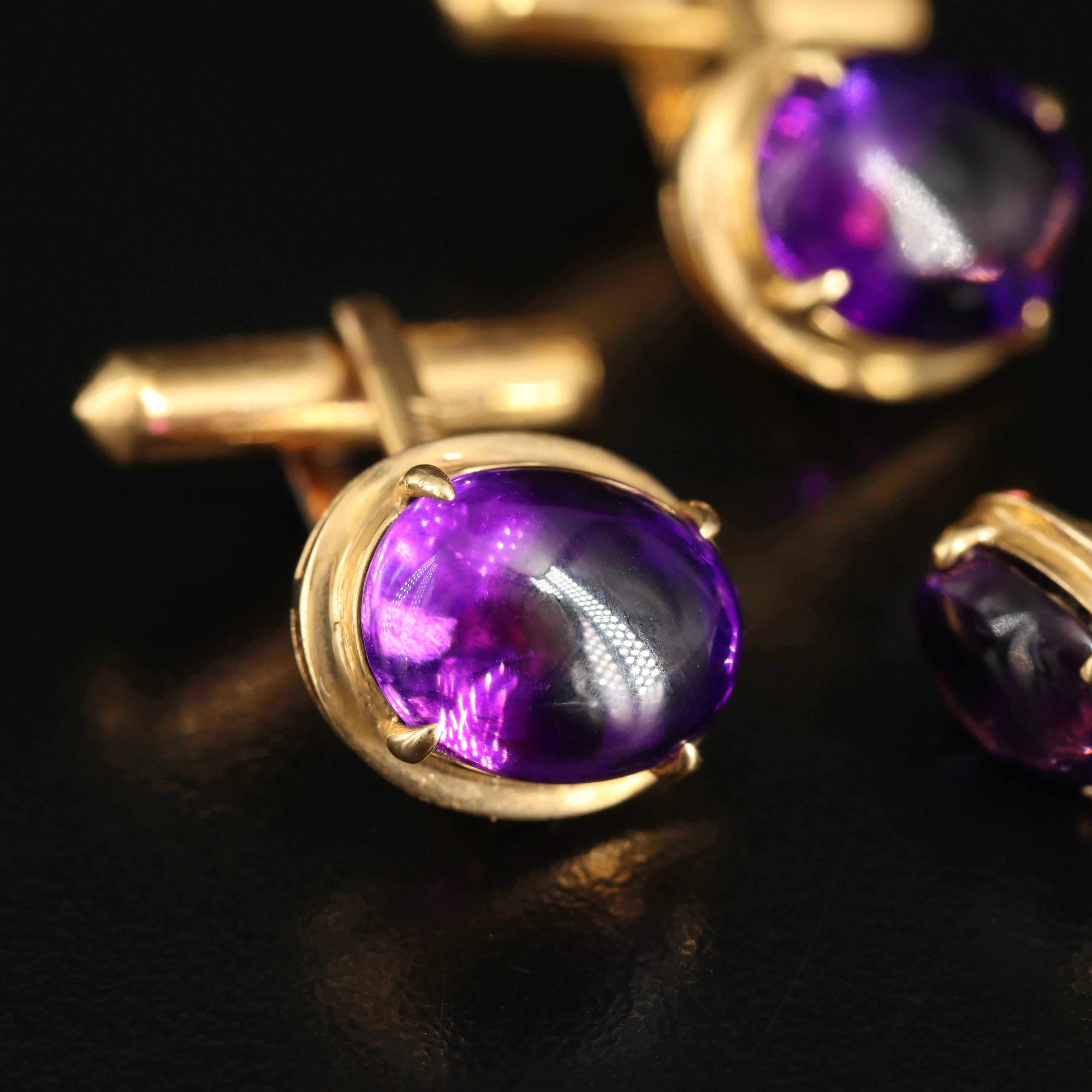 18K Amethyst Cufflinks and Tie Tack