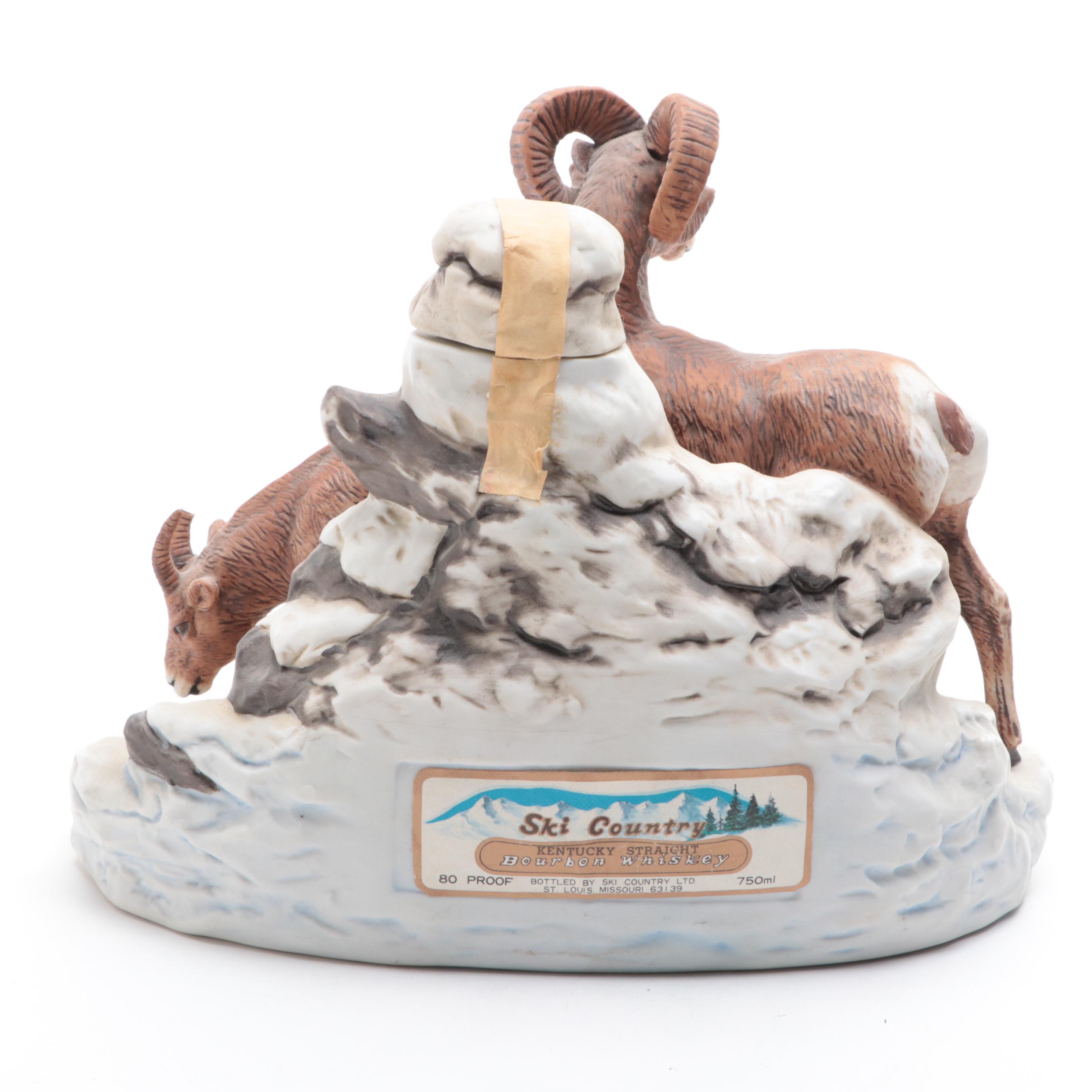 Ezra Brooks and Ski Country Figural Porcelain Whiskey Decanters