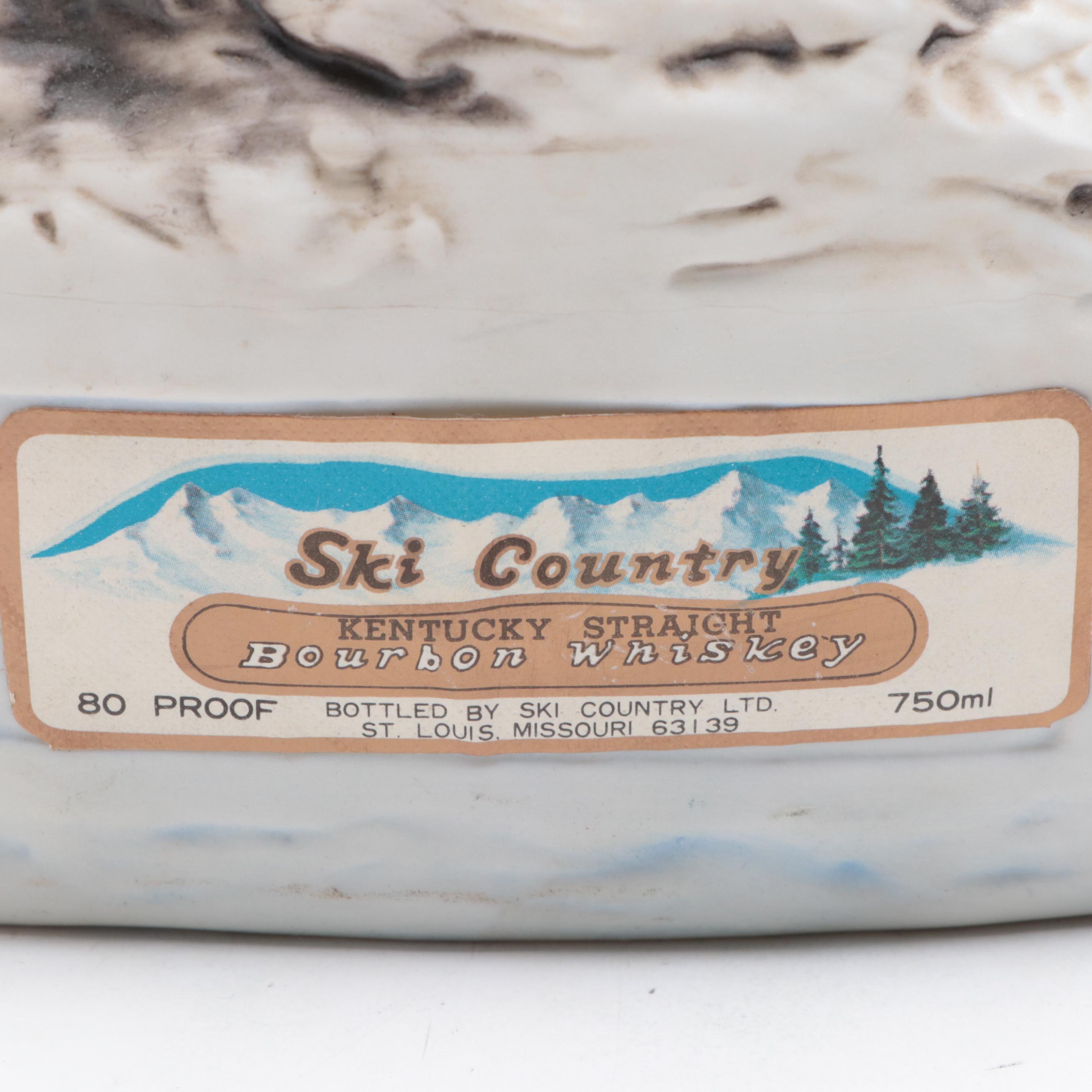 Ezra Brooks and Ski Country Figural Porcelain Whiskey Decanters