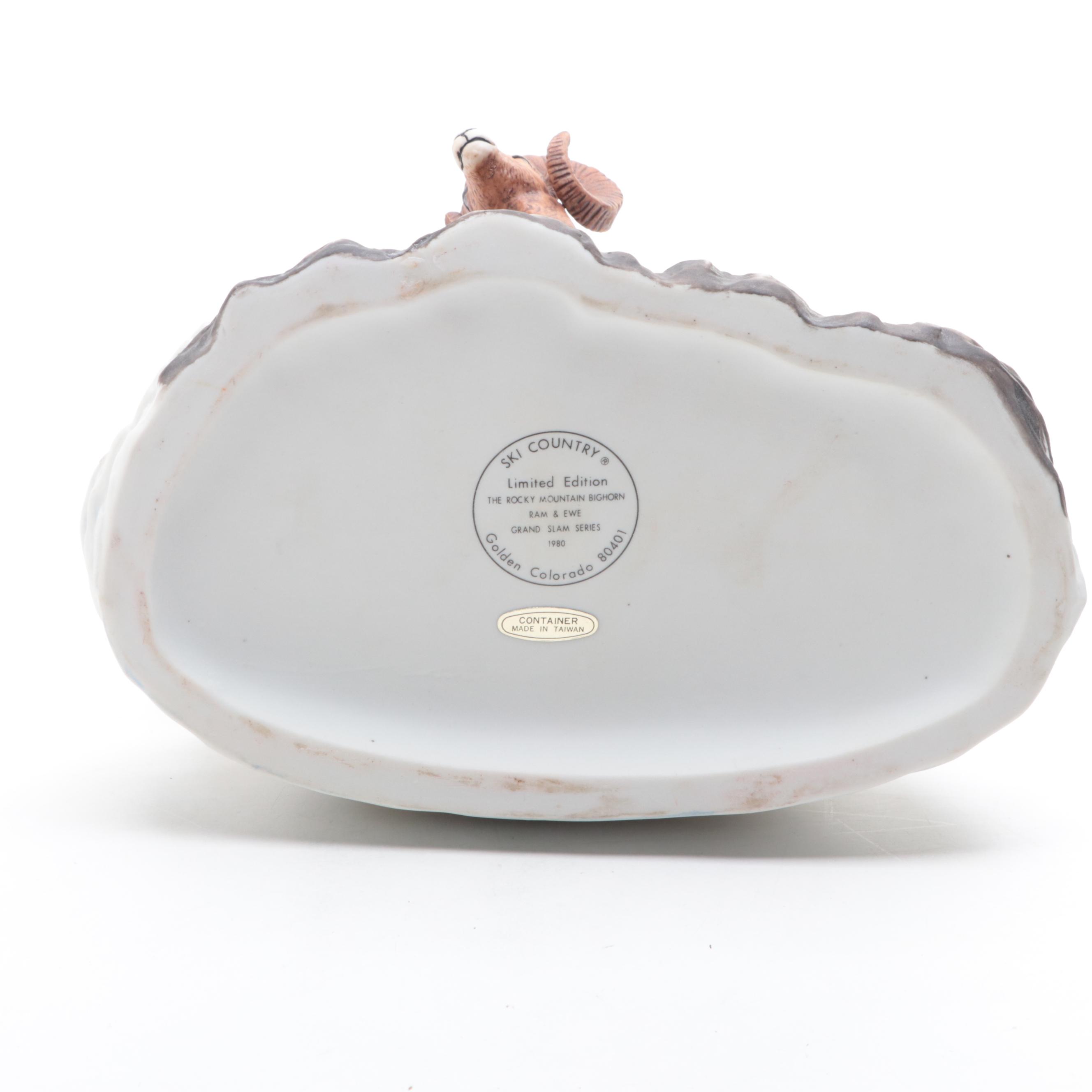 Ezra Brooks and Ski Country Figural Porcelain Whiskey Decanters