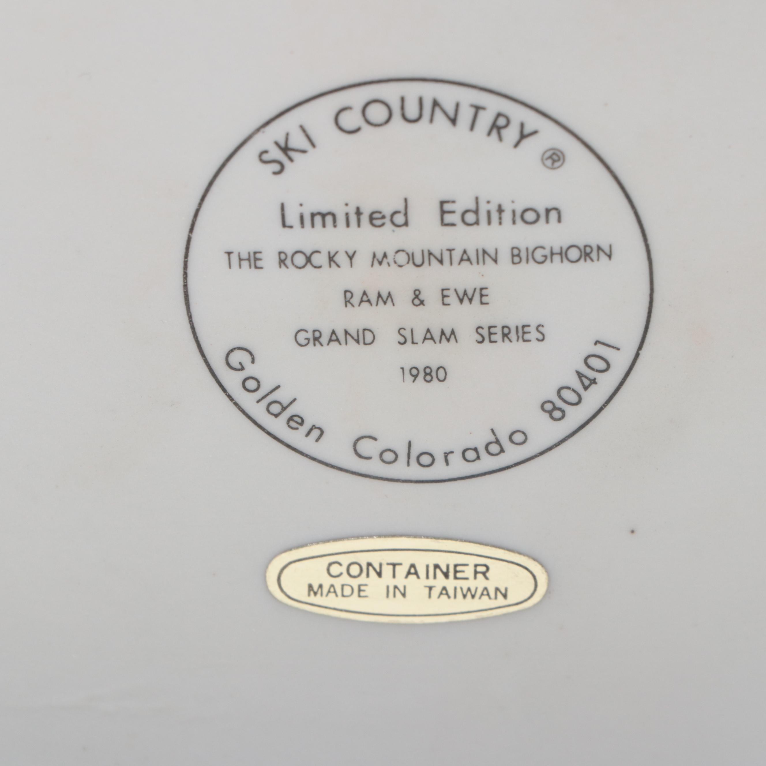 Ezra Brooks and Ski Country Figural Porcelain Whiskey Decanters