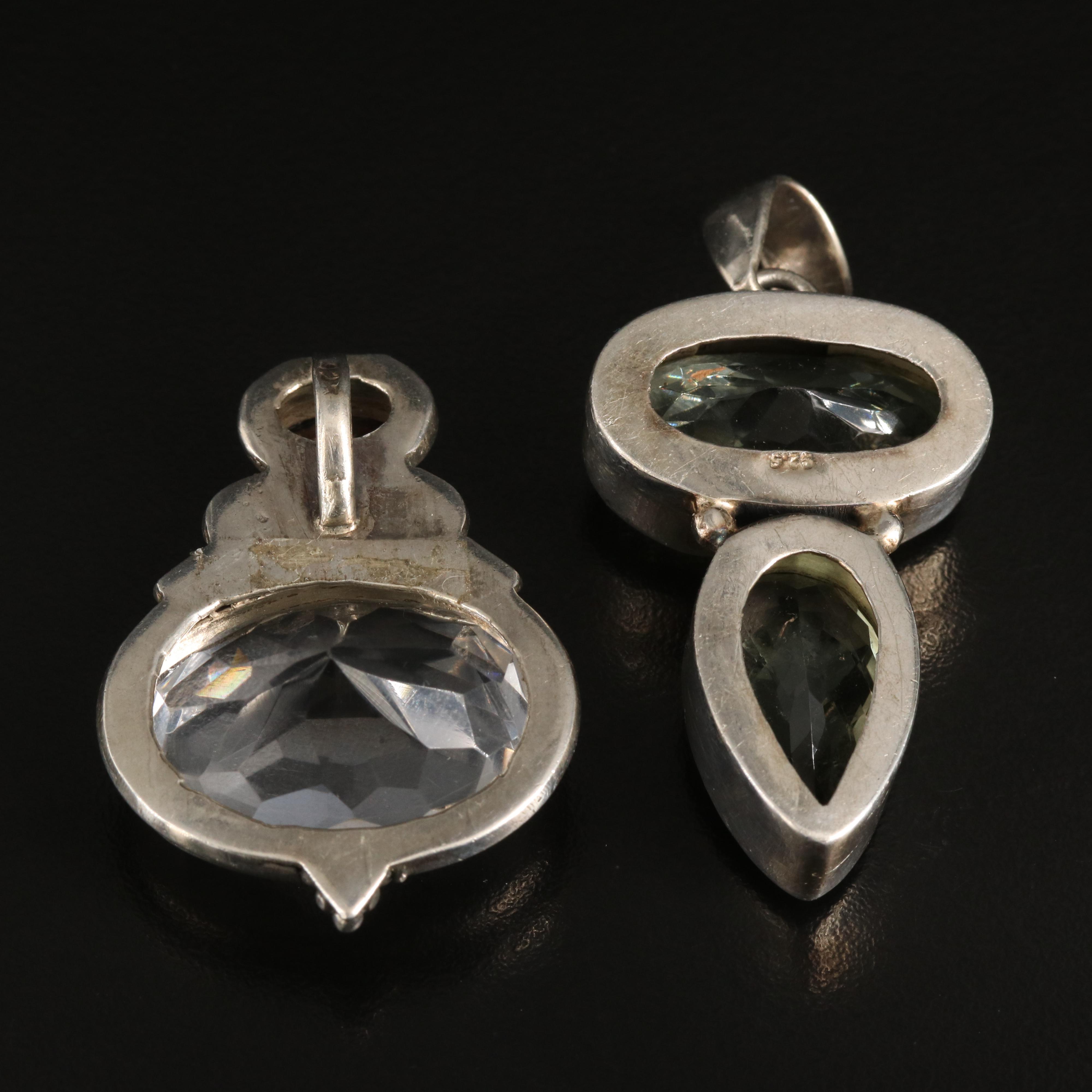 Sterling Rock Crystal Quartz, Garnet and Prasiolite Pendants