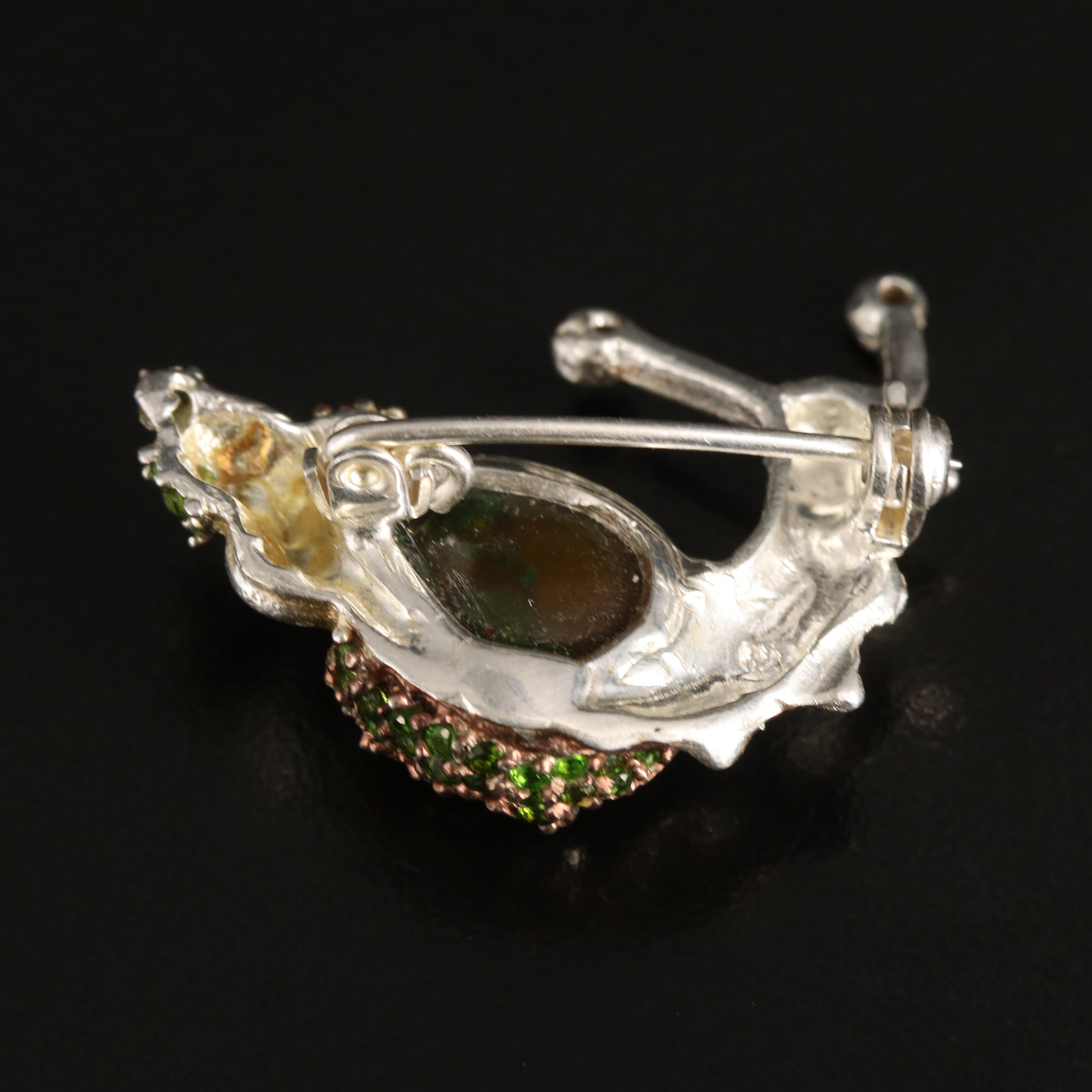 Sterling Fire, Opal, Diopside and Black Onyx Snail Brooch