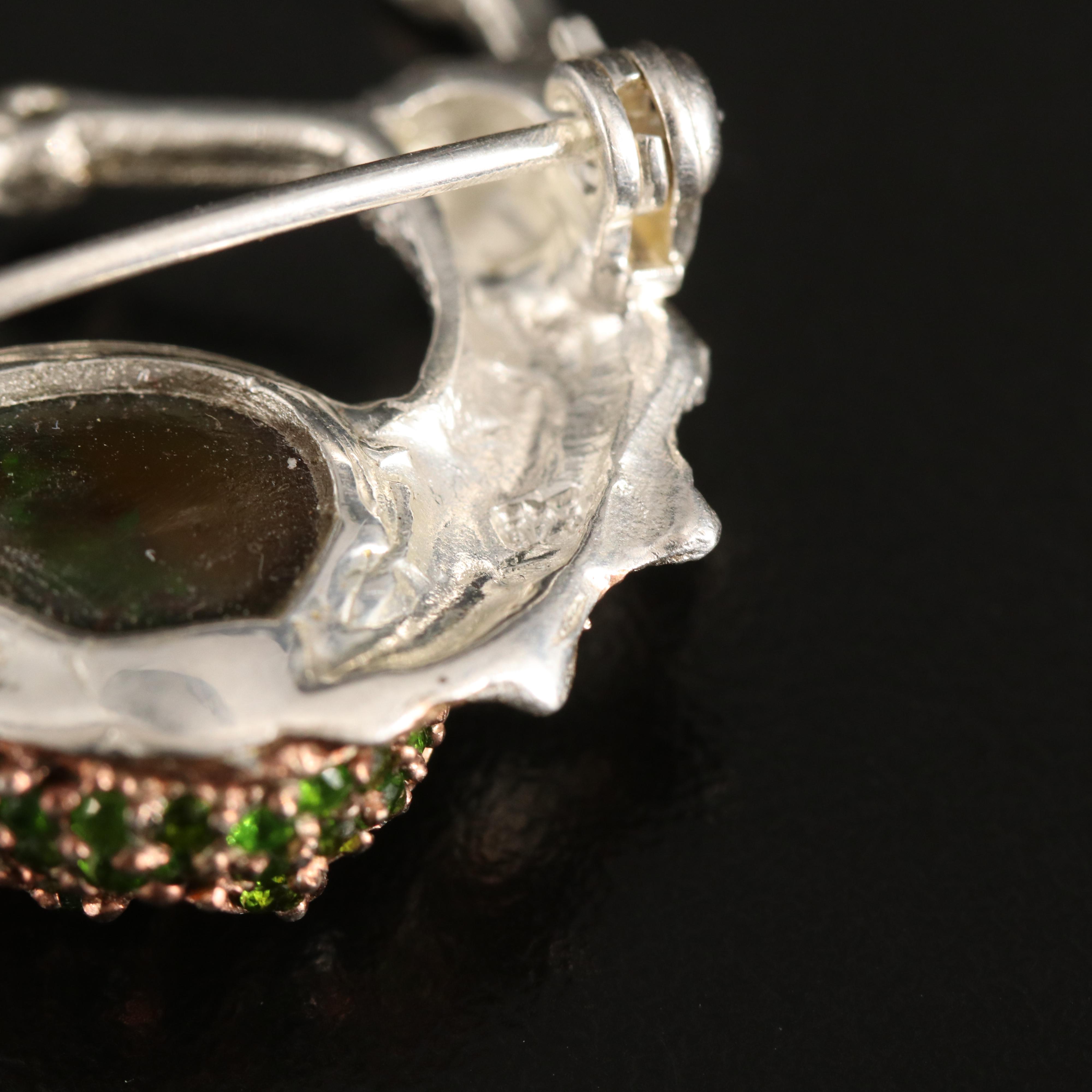 Sterling Fire, Opal, Diopside and Black Onyx Snail Brooch