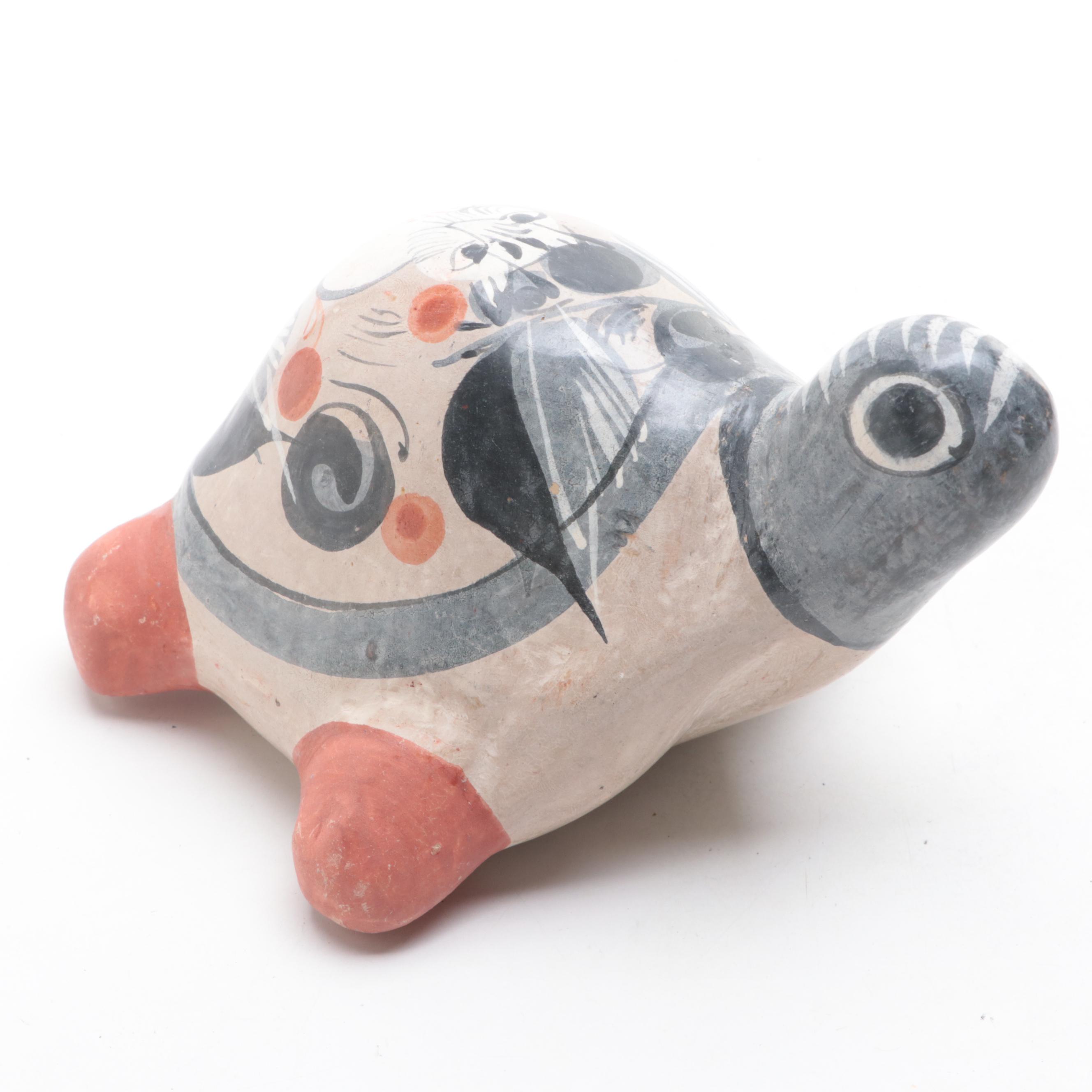 Mexican Tonala Figurine with Other Folk Art Pottery Turtle Flutes