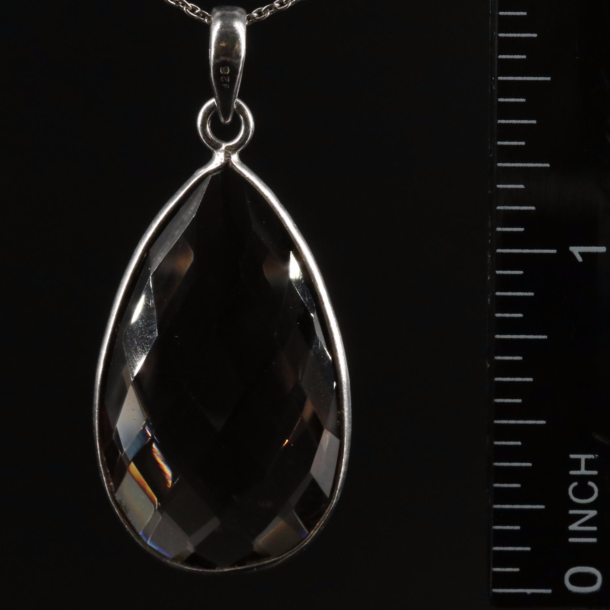 Sterling Smoky Quartz Teardrop Pendant Necklace