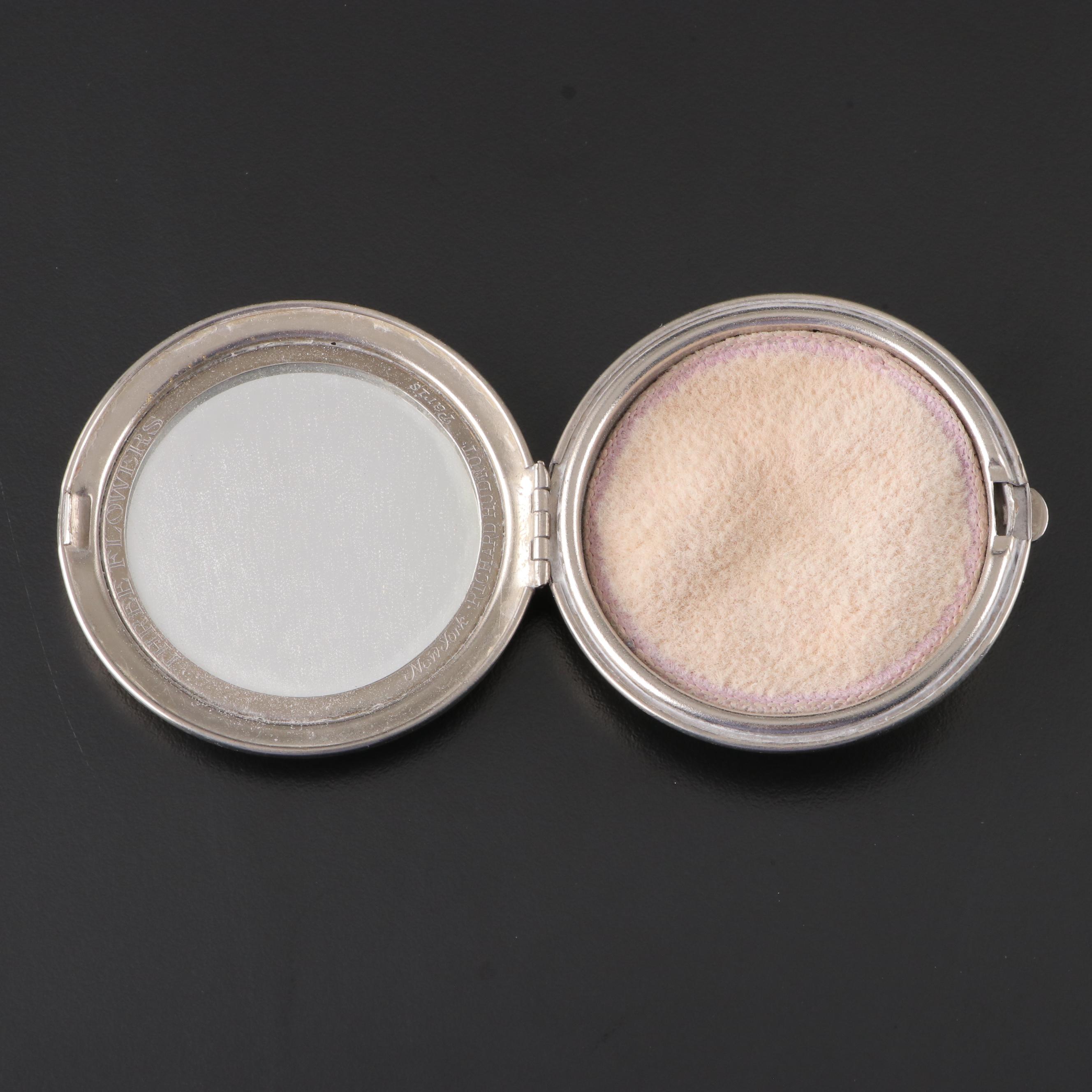 Richard Hudnut Three Flowers Silver Tone Metal Compact, Mid-20th Century