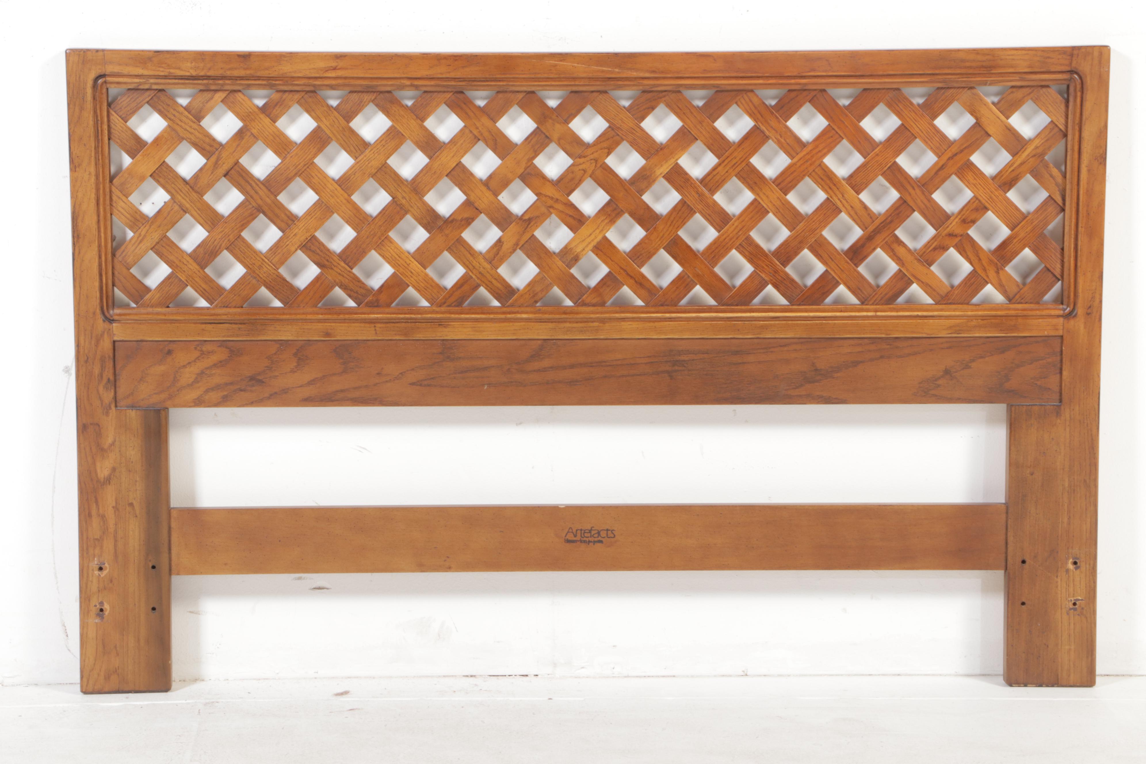 Henredon "Artefacts" Campaign Style Oak Queen Size Headboard and Metal Frame