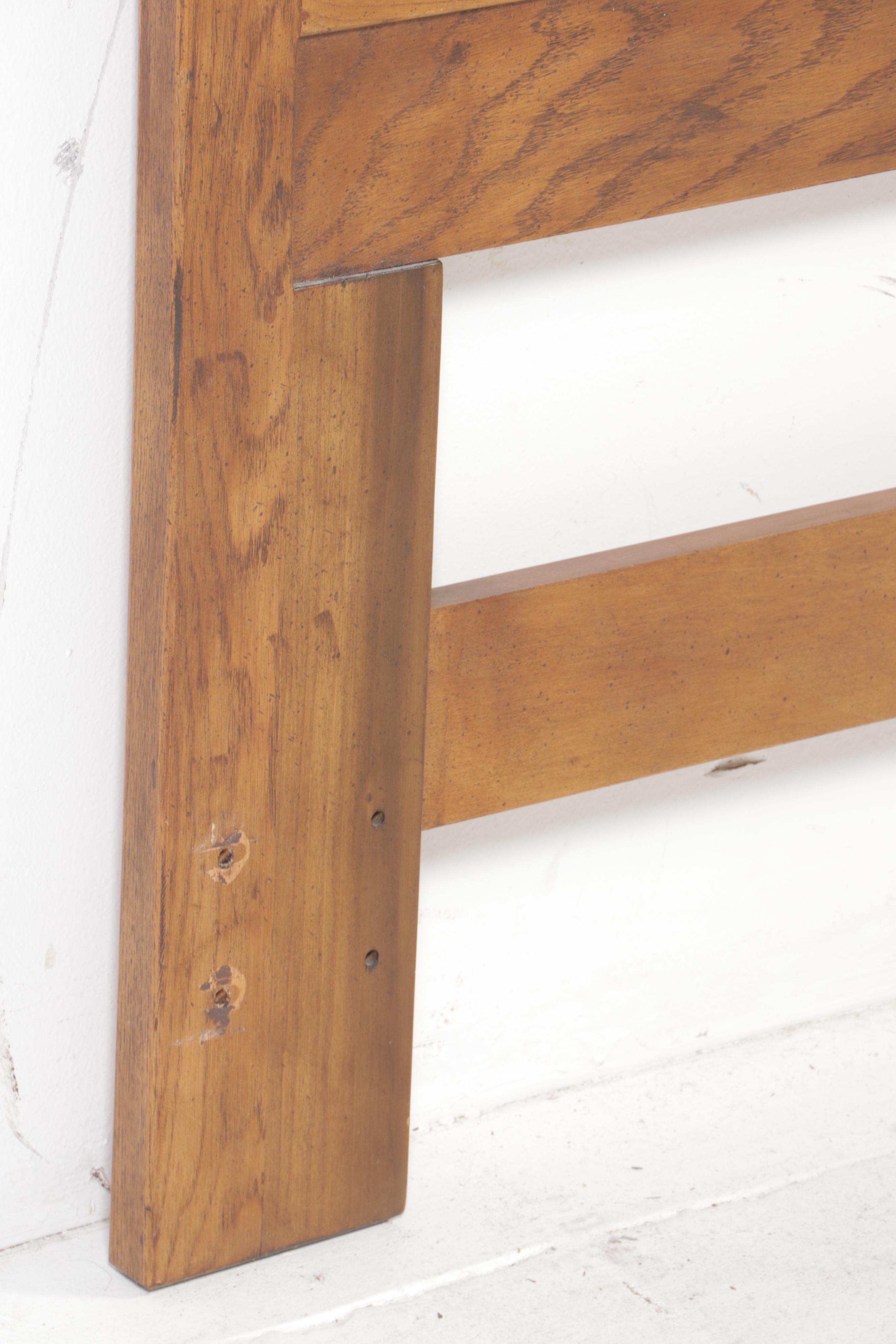 Henredon "Artefacts" Campaign Style Oak Queen Size Headboard and Metal Frame