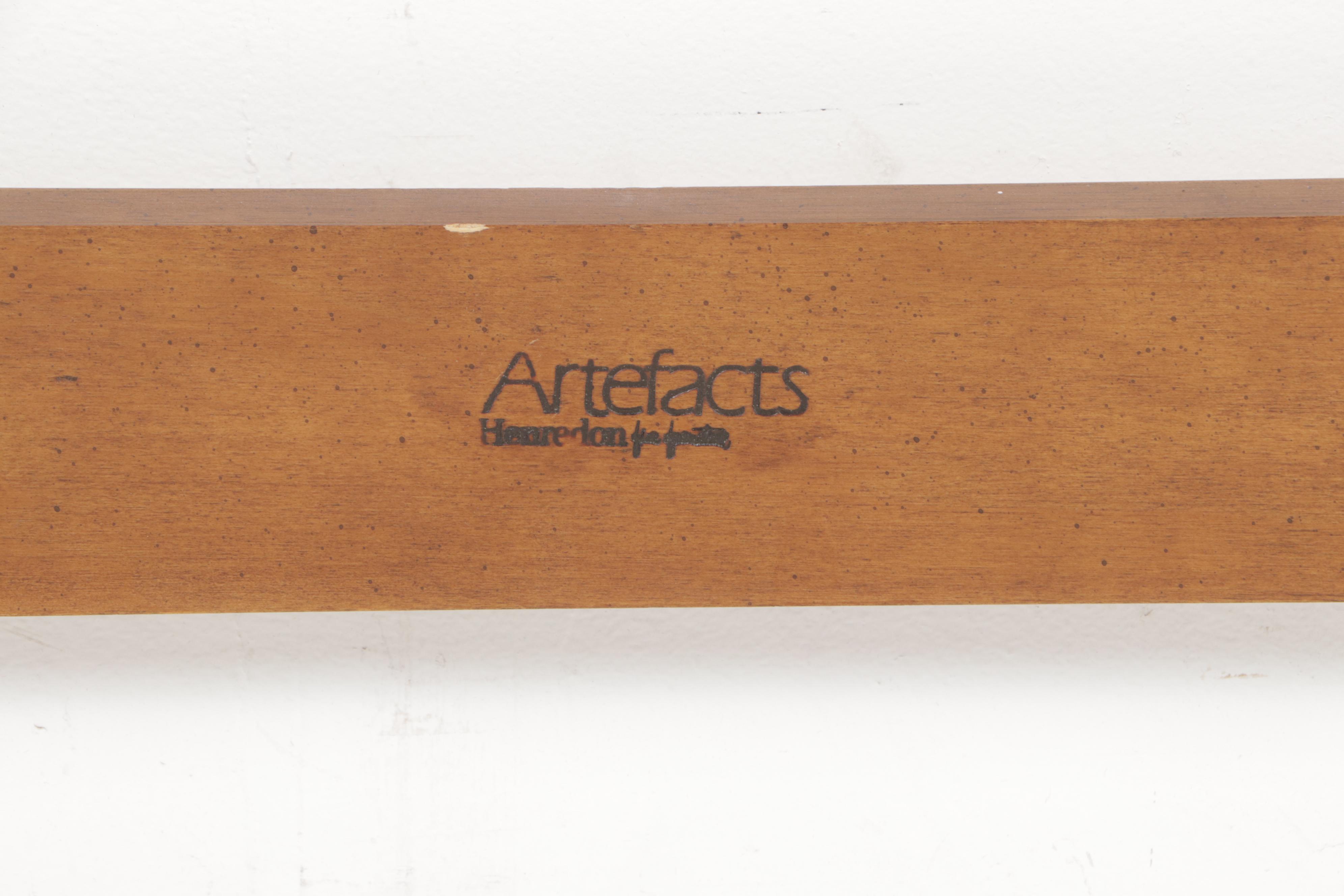 Henredon "Artefacts" Campaign Style Oak Queen Size Headboard and Metal Frame